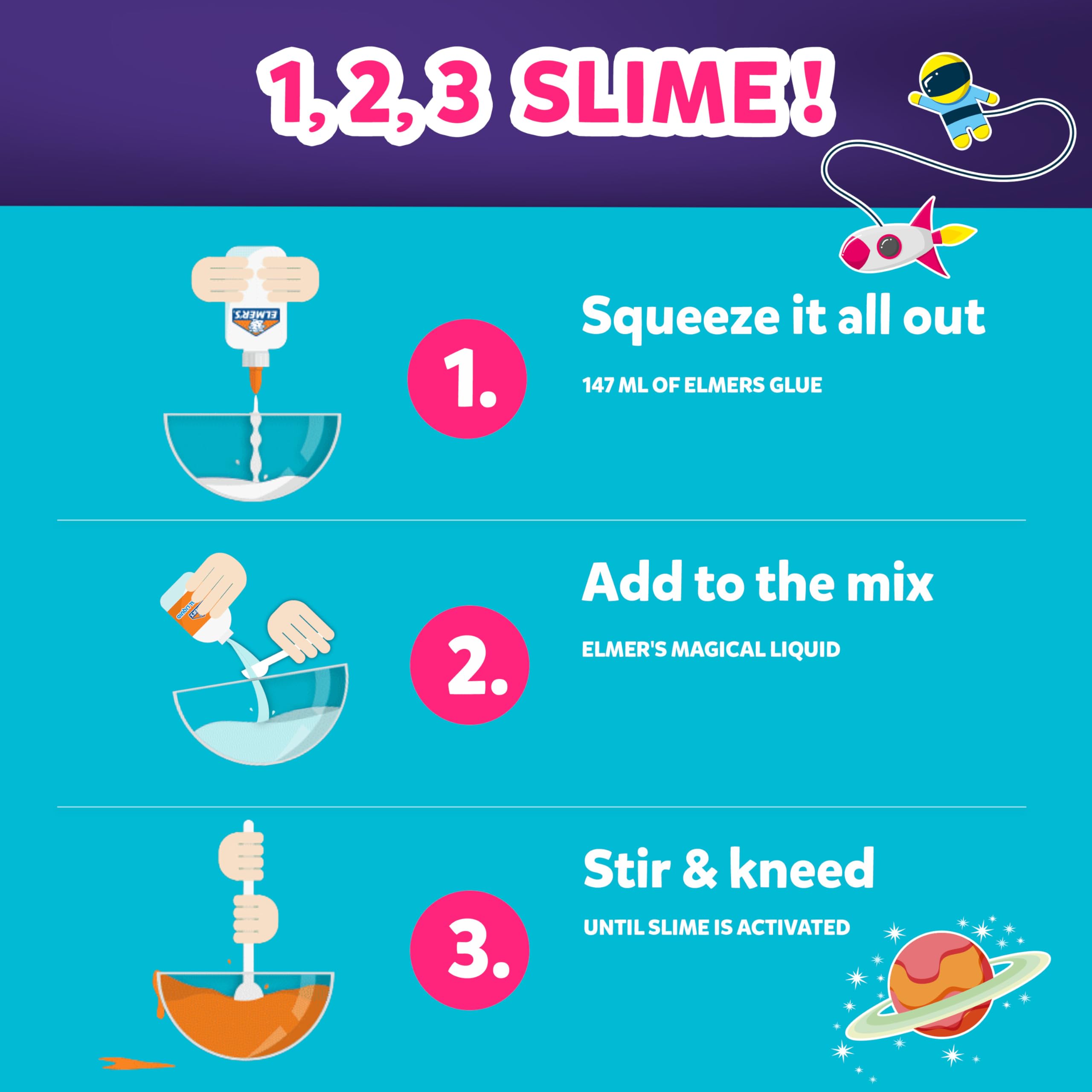 Elmer's Cosmic Shimmer Slime Kit – Metallicblauer und violetter Kleber mit magischem Flüssigaktivator
