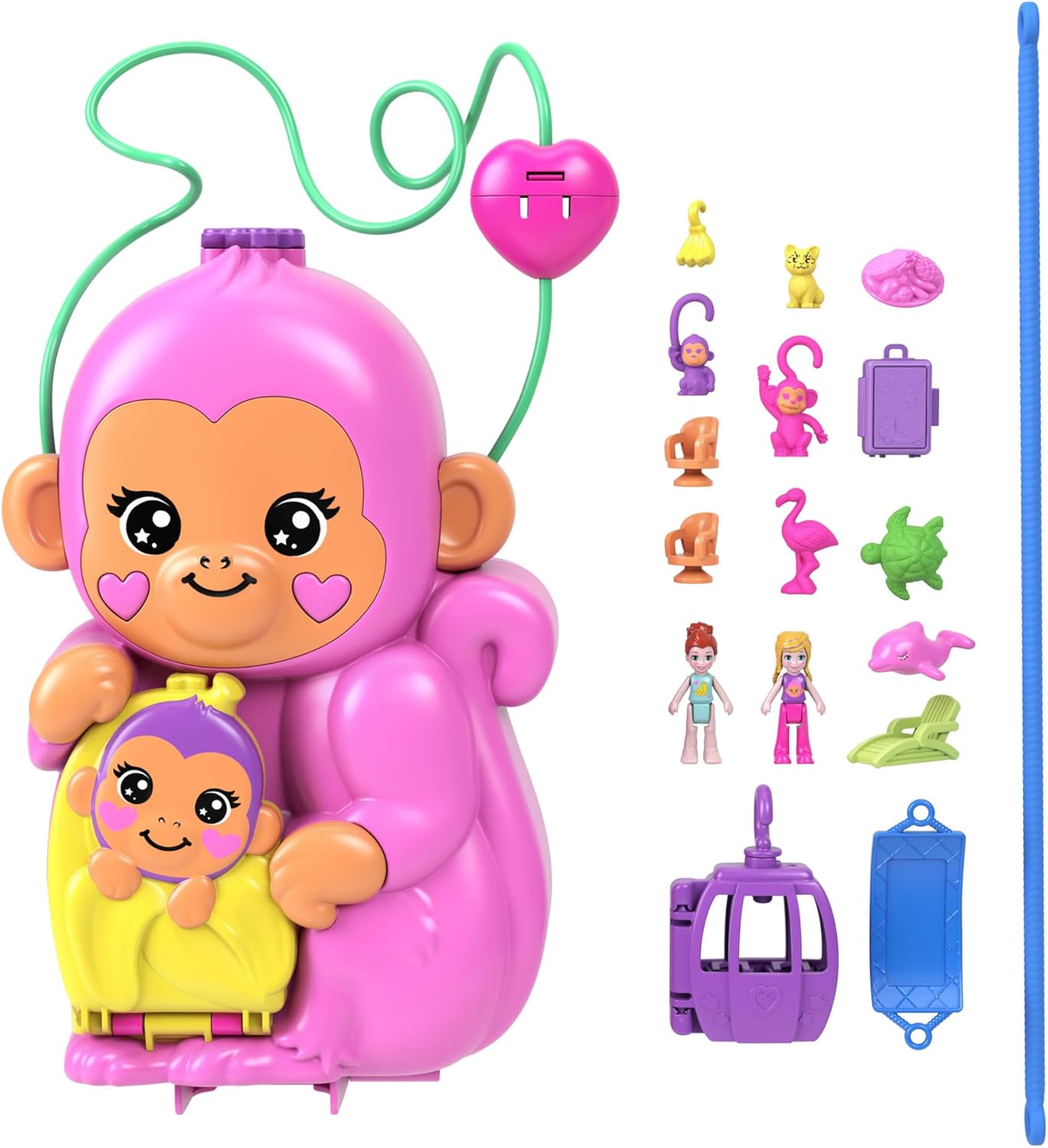 Polly Pocket Momma Monkey & Baby Spielset – 2-in-1 Dschungelabenteuer mit 14 Teilen