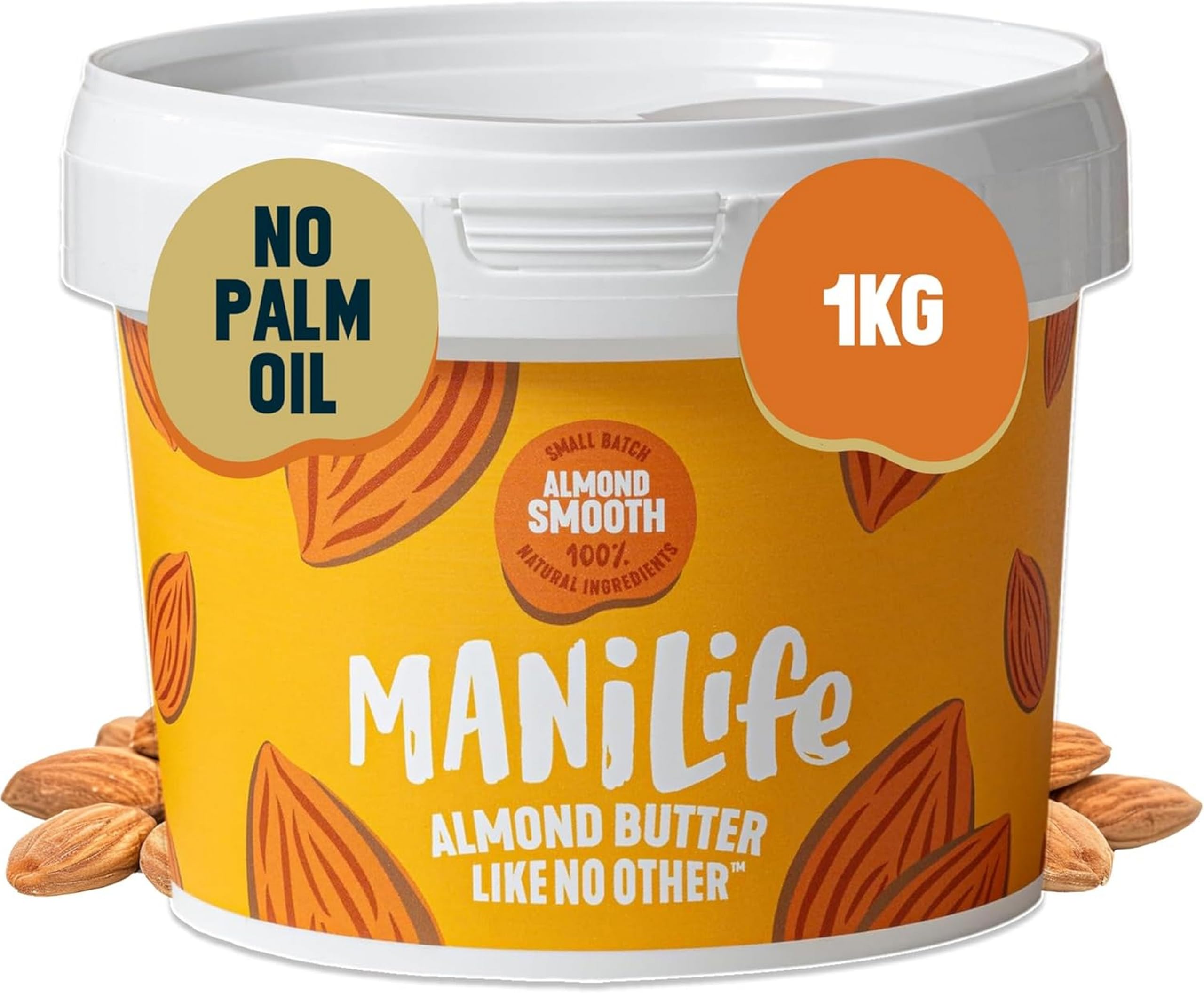 MANÍLIFE Cremige Mandelbutter, 1kg Glas - Veganer Nussaufstrich mit Meersalz
