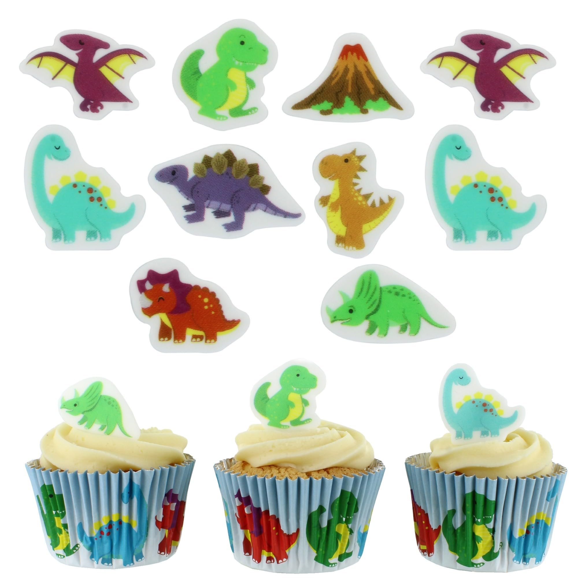 Culpitt – Dinosaurier-Zuckerdekorationen, 32 Stück, essbare Cupcake-Topper