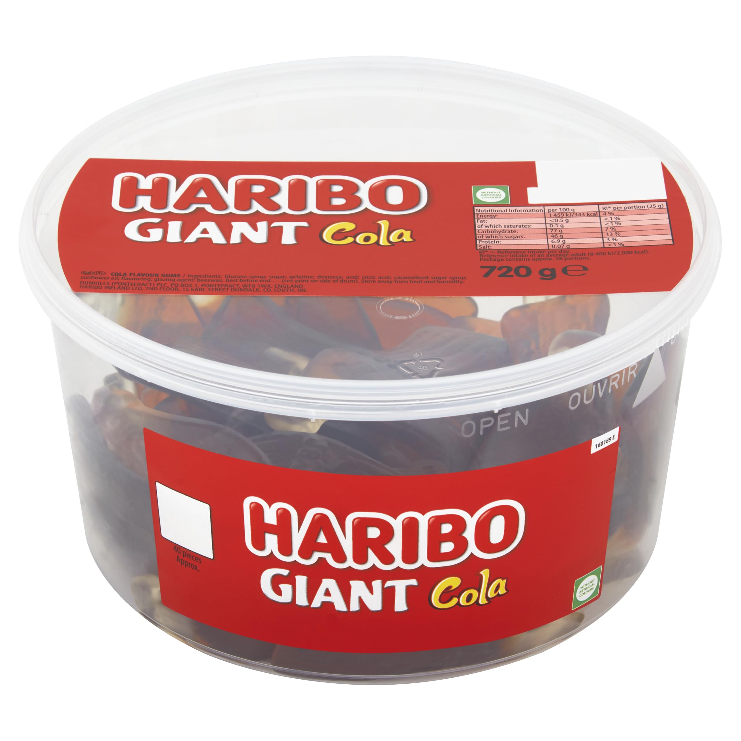 HARIBO Riesen Happy Cola Gummibärchen Bonbons Dose (720g) - 40 Stück