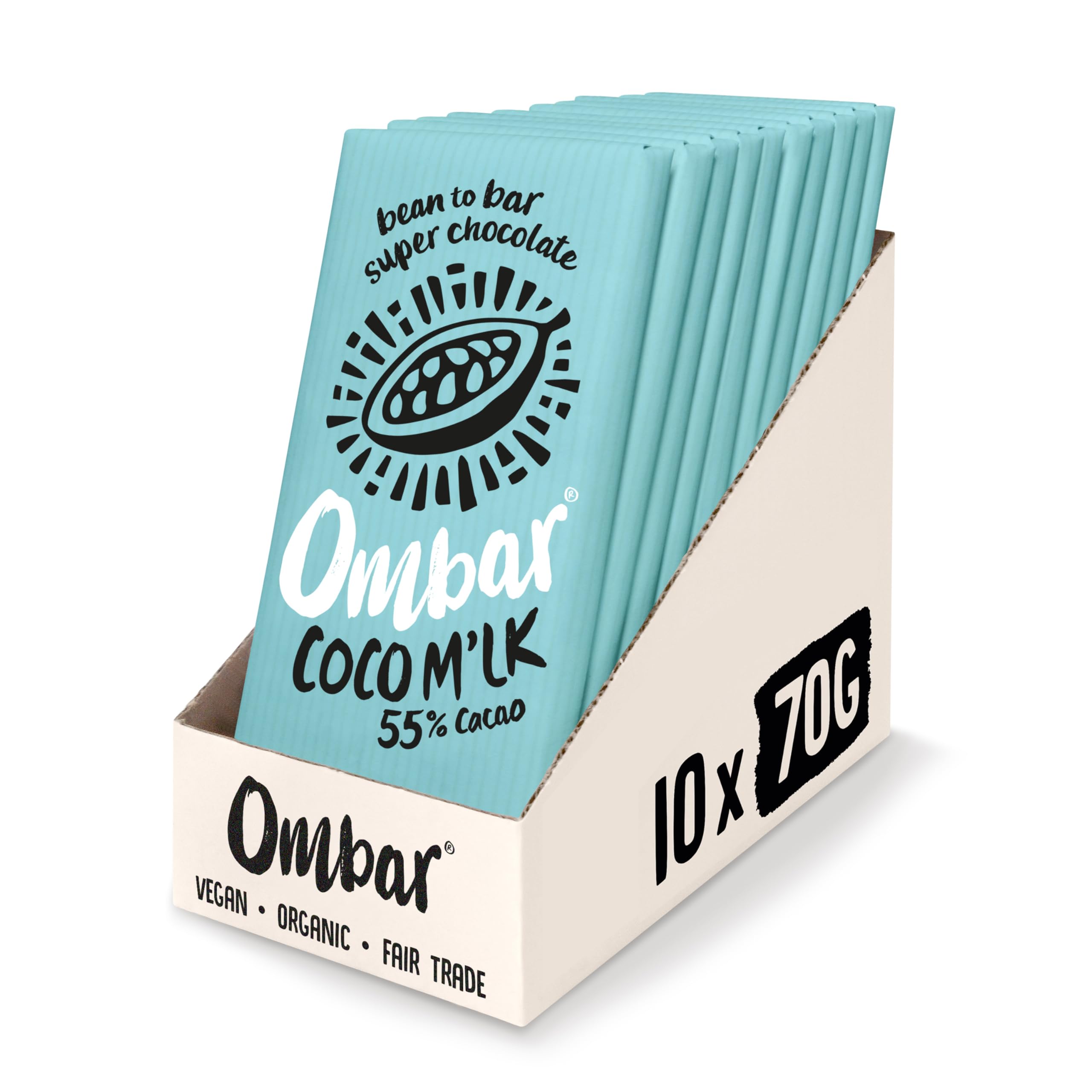 Ombar Coco M"lk 55 % Kakao, veganer Schokoriegel (70 g x 10) – Bio-Leckerei ohne Milchprodukte