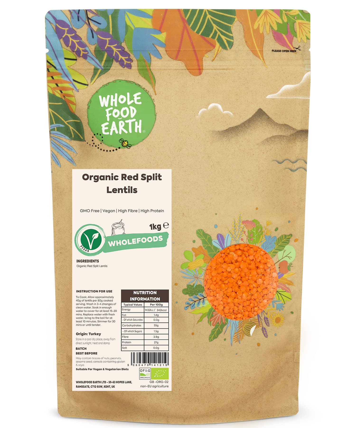 Wholefood Earth - Bio Rote Linsen, 1 kg
