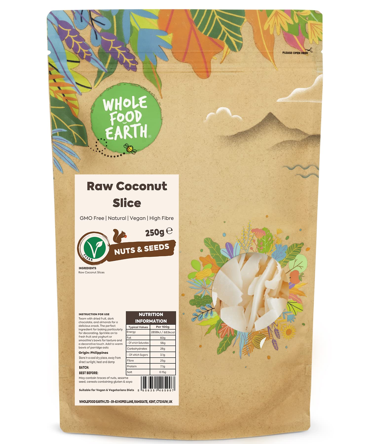 Wholefood Earth - Rohe Kokosnussscheiben (500 g)