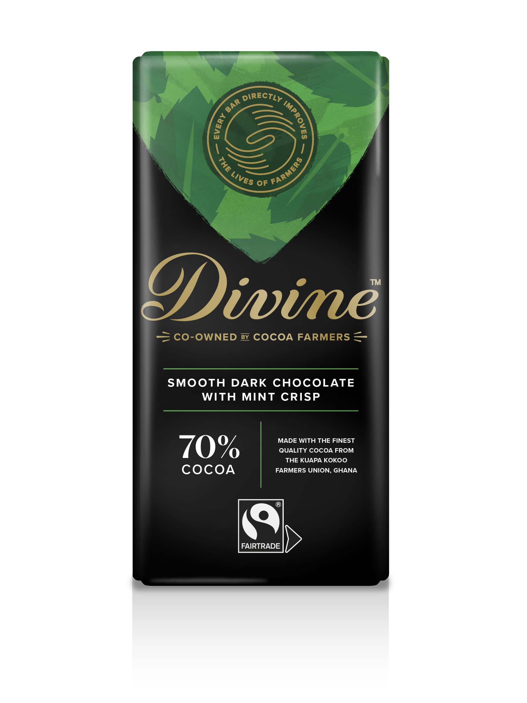 Divine - 70% Kakao Zartbitterschokolade mit Minz-Crisp-Riegel (90 g)