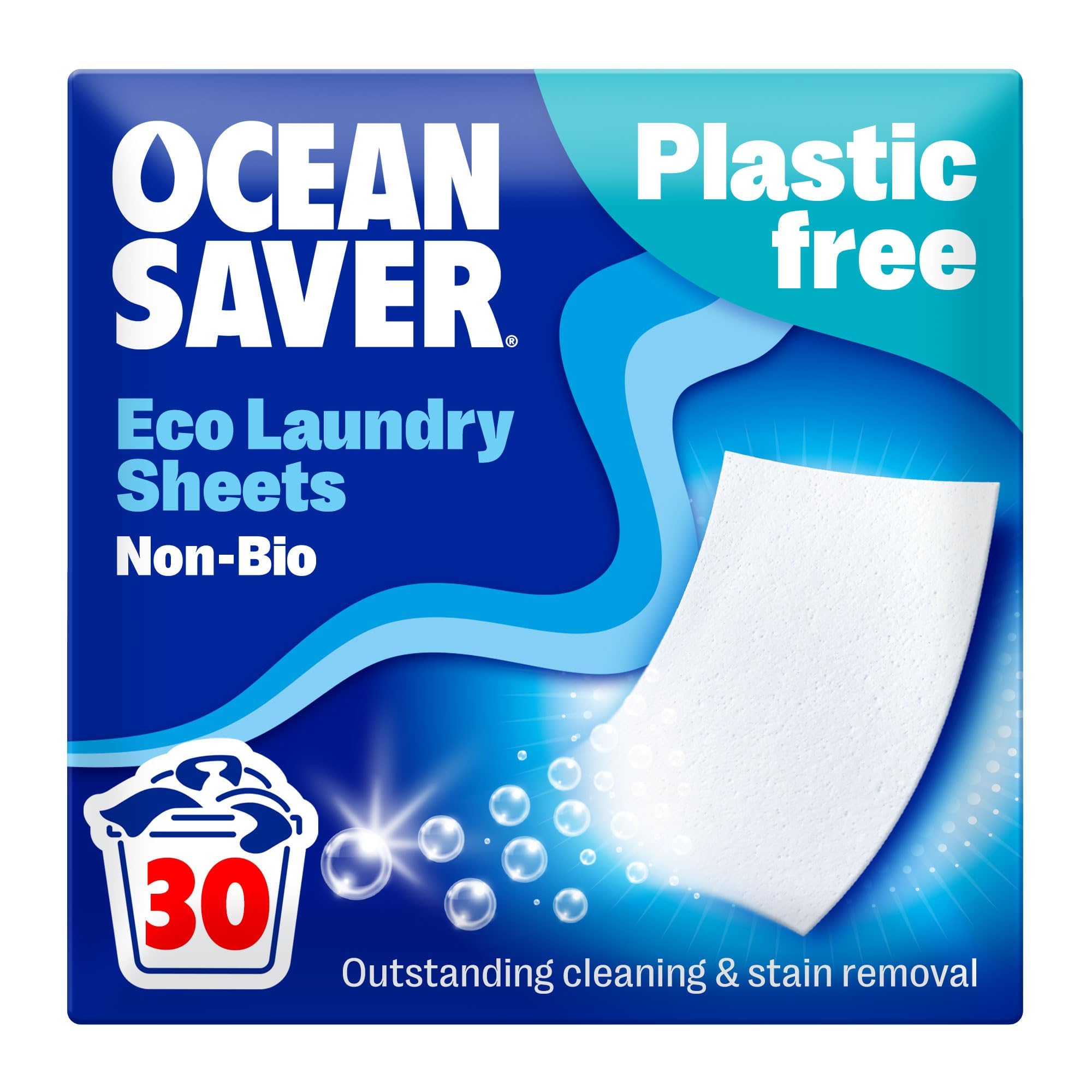OceanSaver – Öko-Waschmittelblätter (30 Wäschen) | Nicht biologisch, auf Pflanzenbasis, plastikfrei