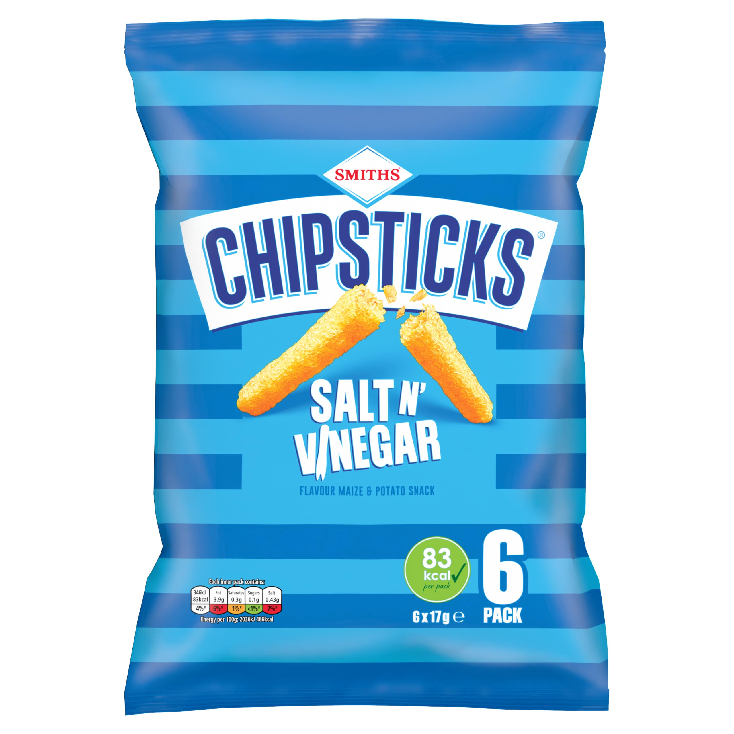 Smiths Chipsticks Salz- und Essiggeschmack, Multipack, 6 x 17 g