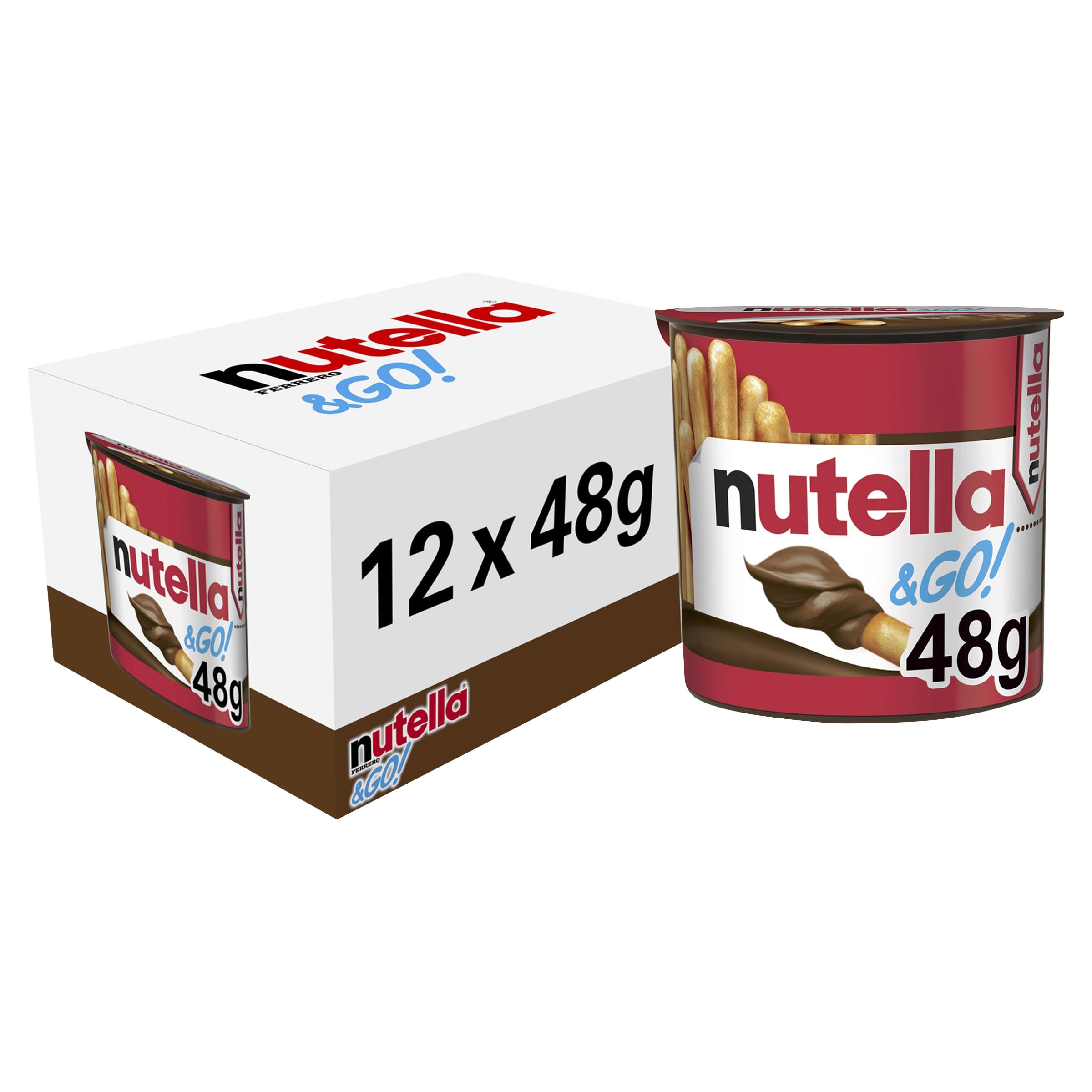 Nutella &Go! Haselnuss-Snack-Set, tragbares Schokoladen- und Brotstangen-Snackpaket, 12 Stück