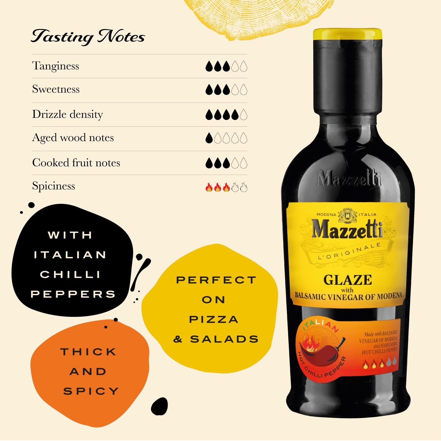 Mazzetti Chili-Balsamico-Glasur 215 ml – Gourmet-Glasur aus Italien mit Habanero-Schokoladen-Chili