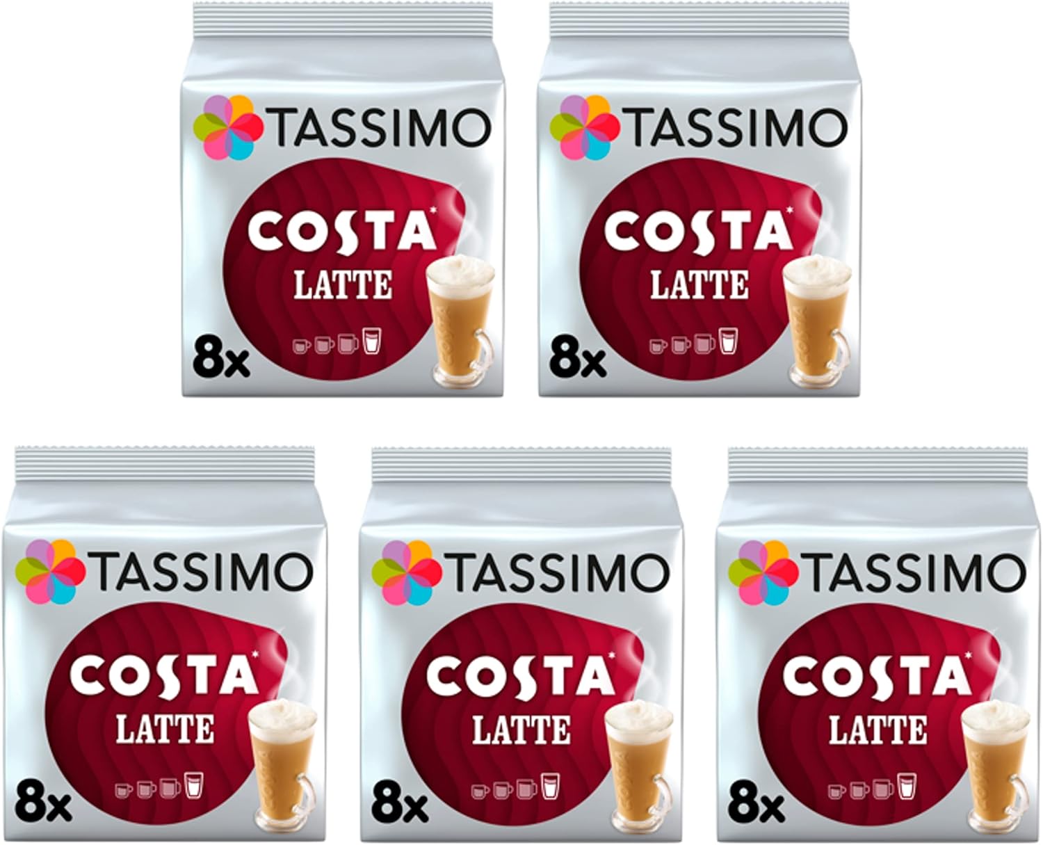 Tassimo Costa Latte Kaffeepads mittlerer Röstung (5er-Pack, insgesamt 40 Getränke)