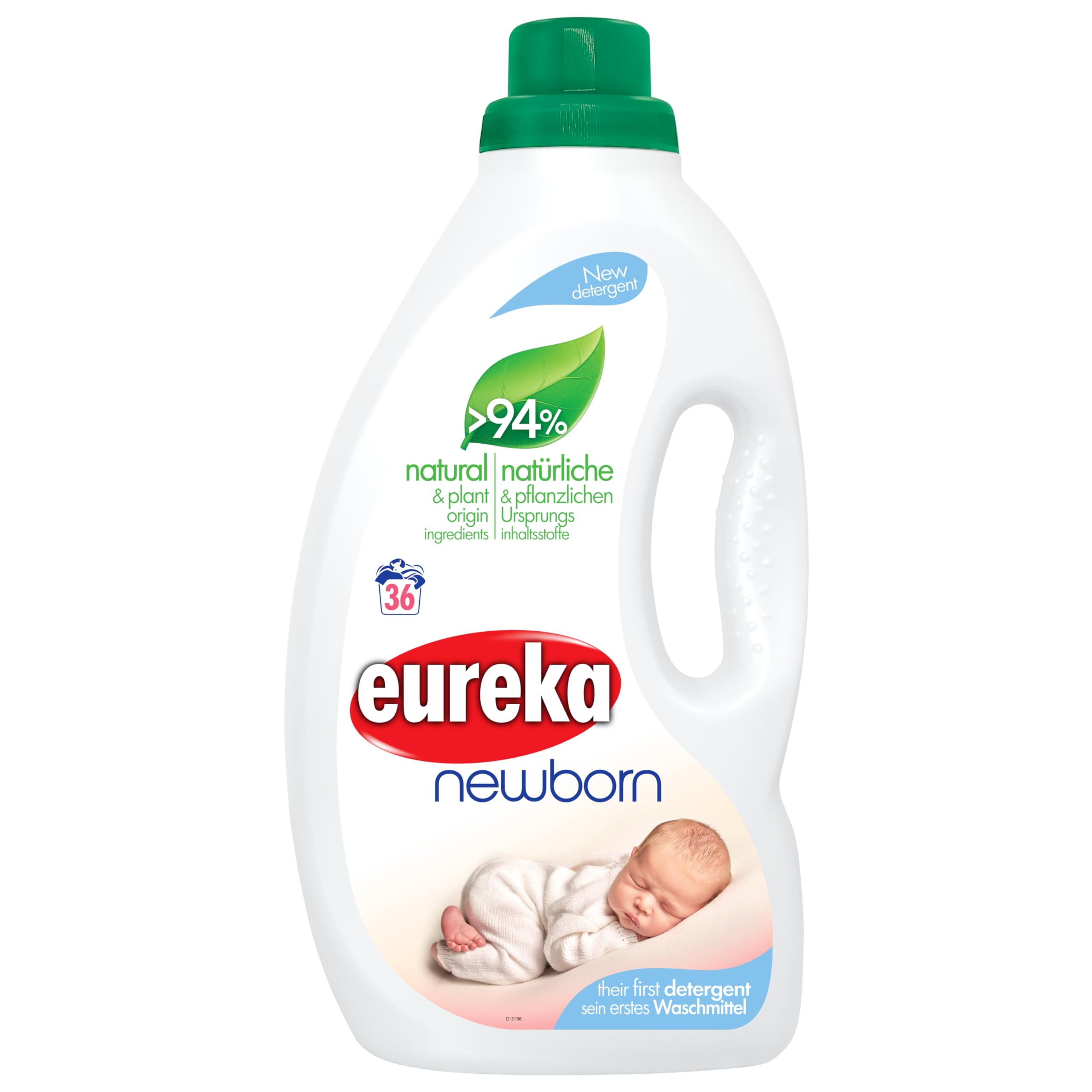 Eureka – Flüssigwaschmittel für Neugeborene, 1,8 l, mit 94 % natürlichen und pflanzlichen Inhaltsstoffen
