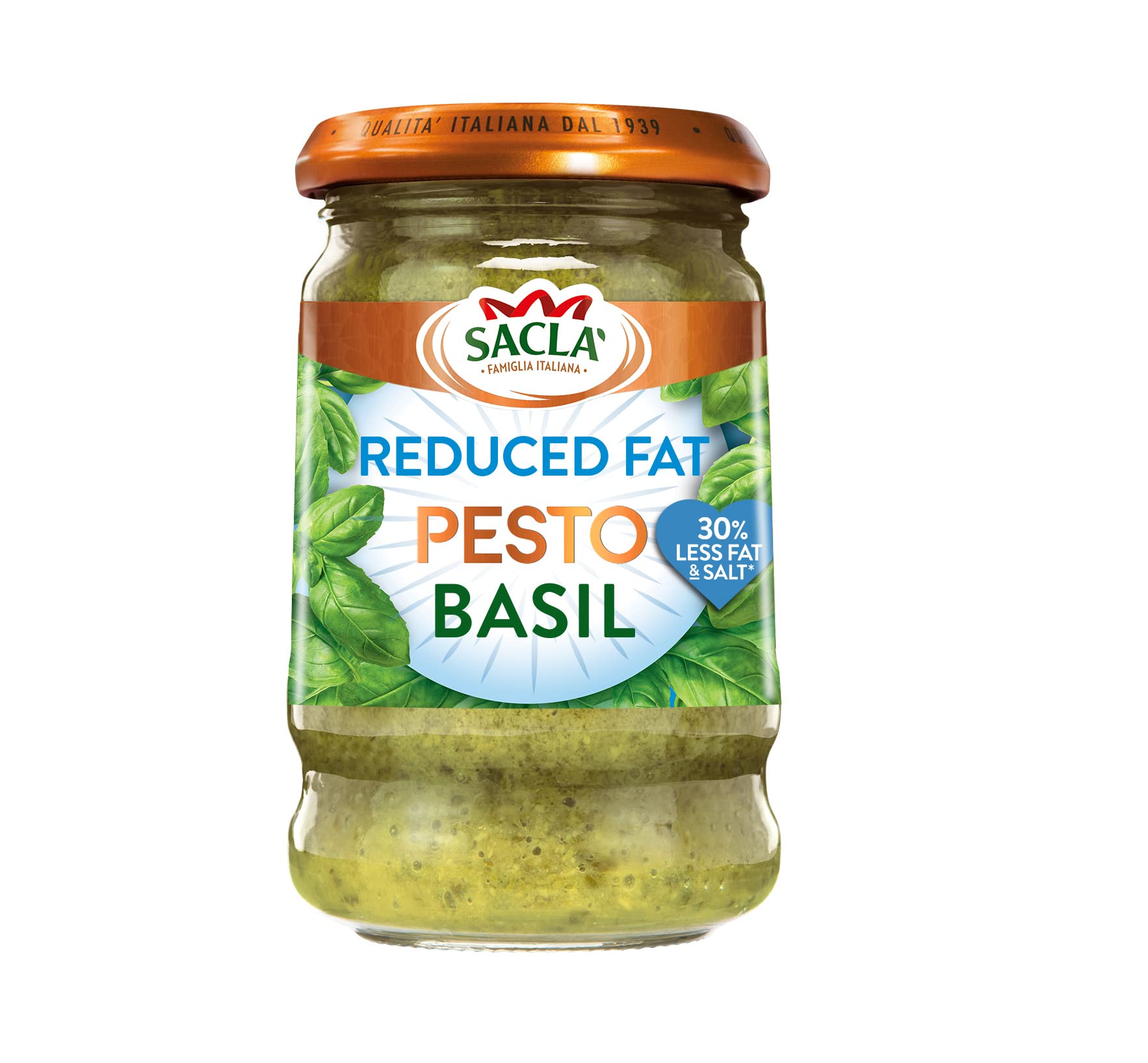 Saclà Italienisches Basilikum-Pesto – Fettreduziert, mit Basilikum, Käse, Cashews & Pinienkernen – 190 g