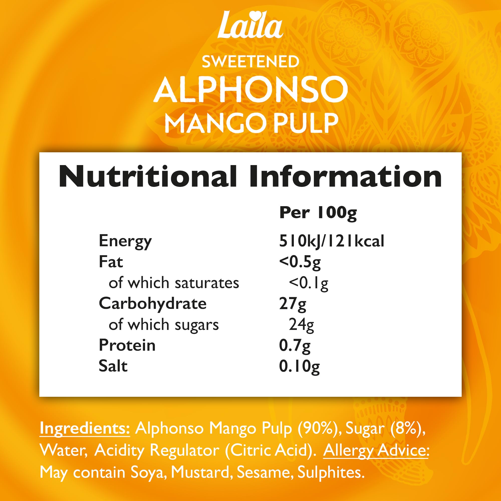 LAILA Alphonso Mangomark 850g - Mangopüree aus der Dose aus echten Mangos