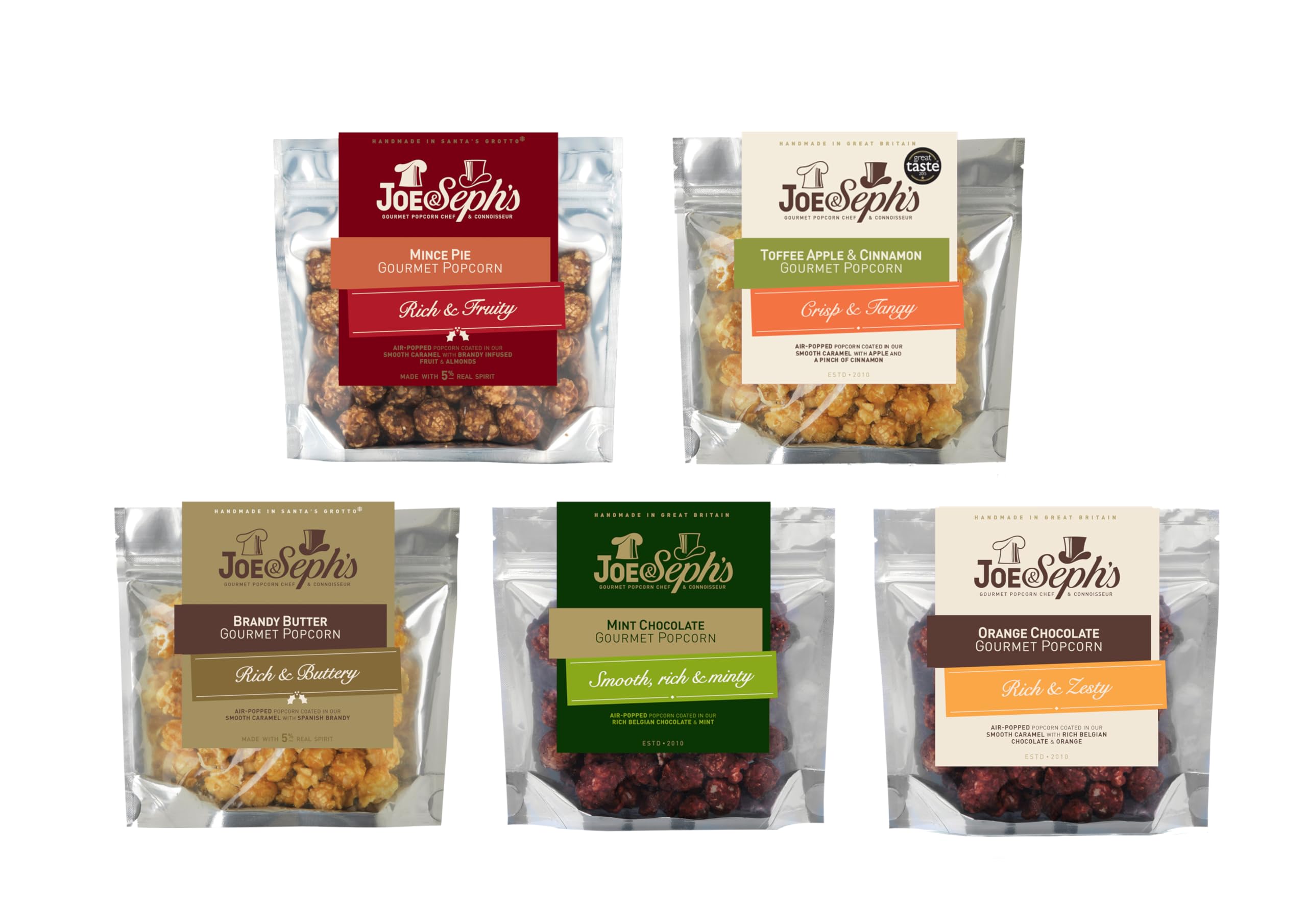 Joe & Sephs festliche Popcorn-Probierauswahl – 5 x 32 g Gourmet-Snack-Packung
