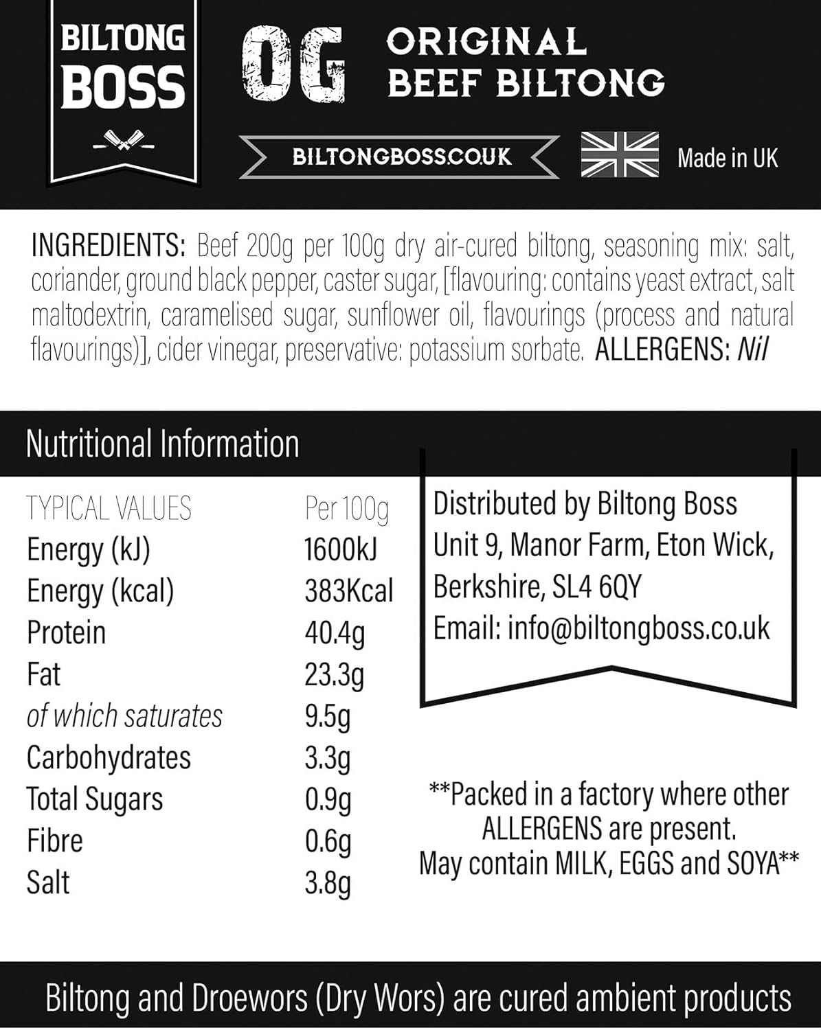 Biltong Boss - Original Boss Beef Biltong Proteinreicher Snack 200g