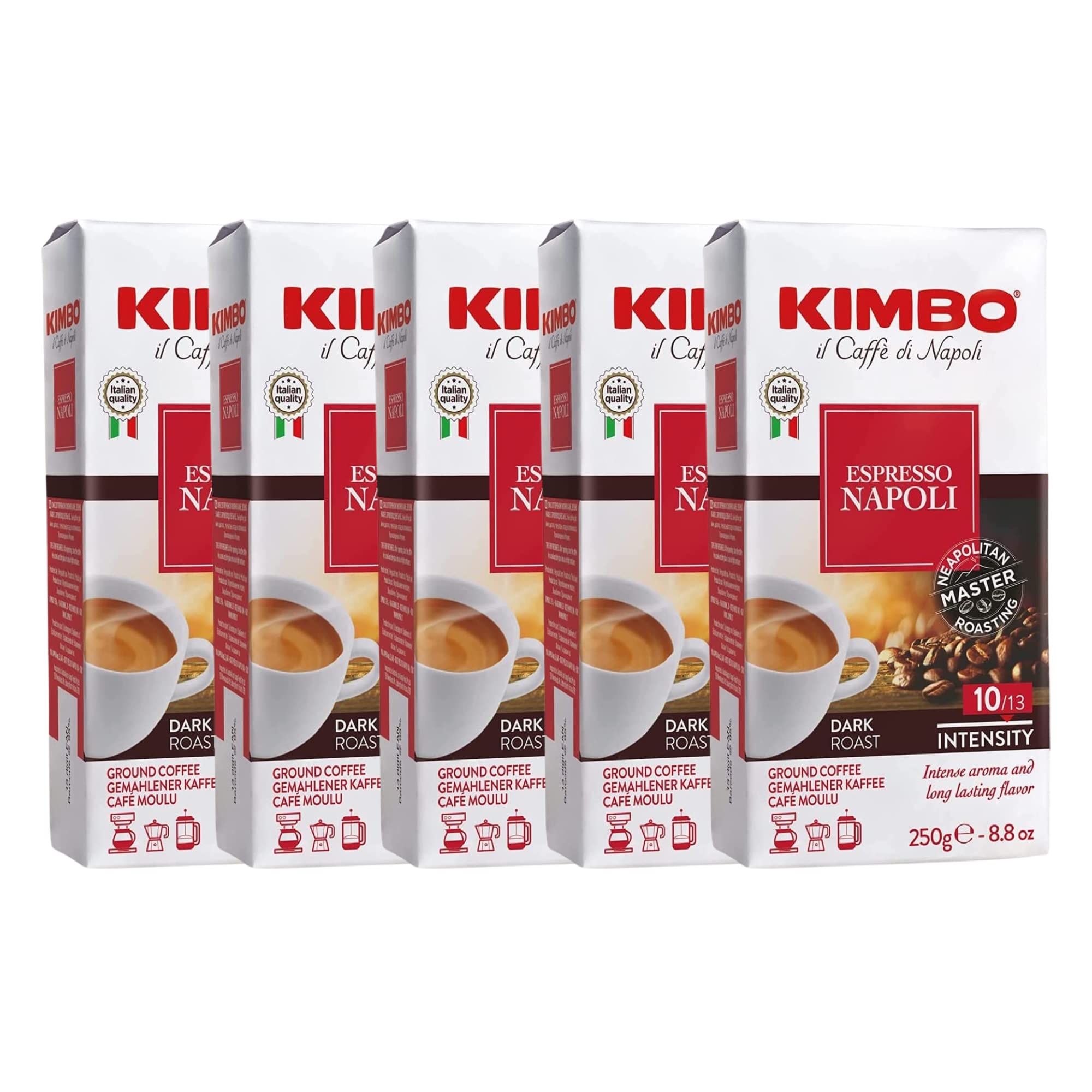 Kimbo Espresso Napoli gemahlener Kaffee 5 x 250 g – italienische mitteldunkle Röstung
