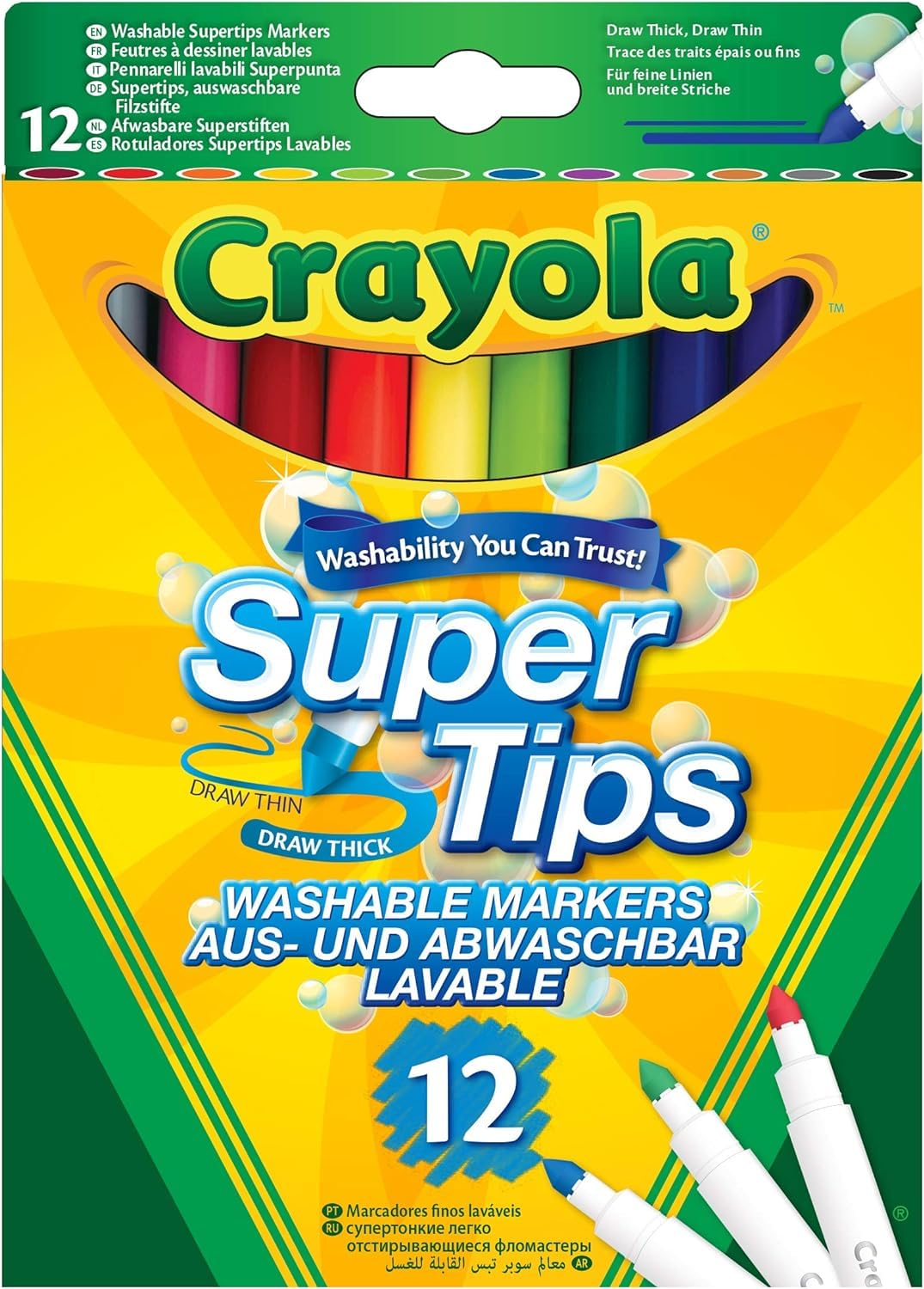 CRAYOLA SuperTips abwaschbare Marker – 12er-Pack, abwaschbare Tinte für Kinder ab 3 Jahren