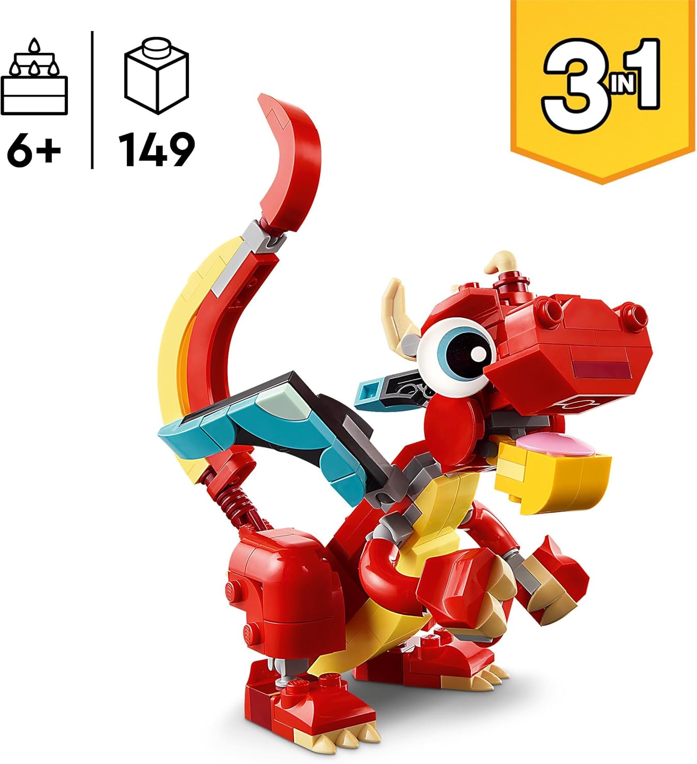 LEGO Creator 3-in-1-Bauset „Roter Drache, Phönix und Fisch“ – 149 Teile für Kinder ab 6 Jahren