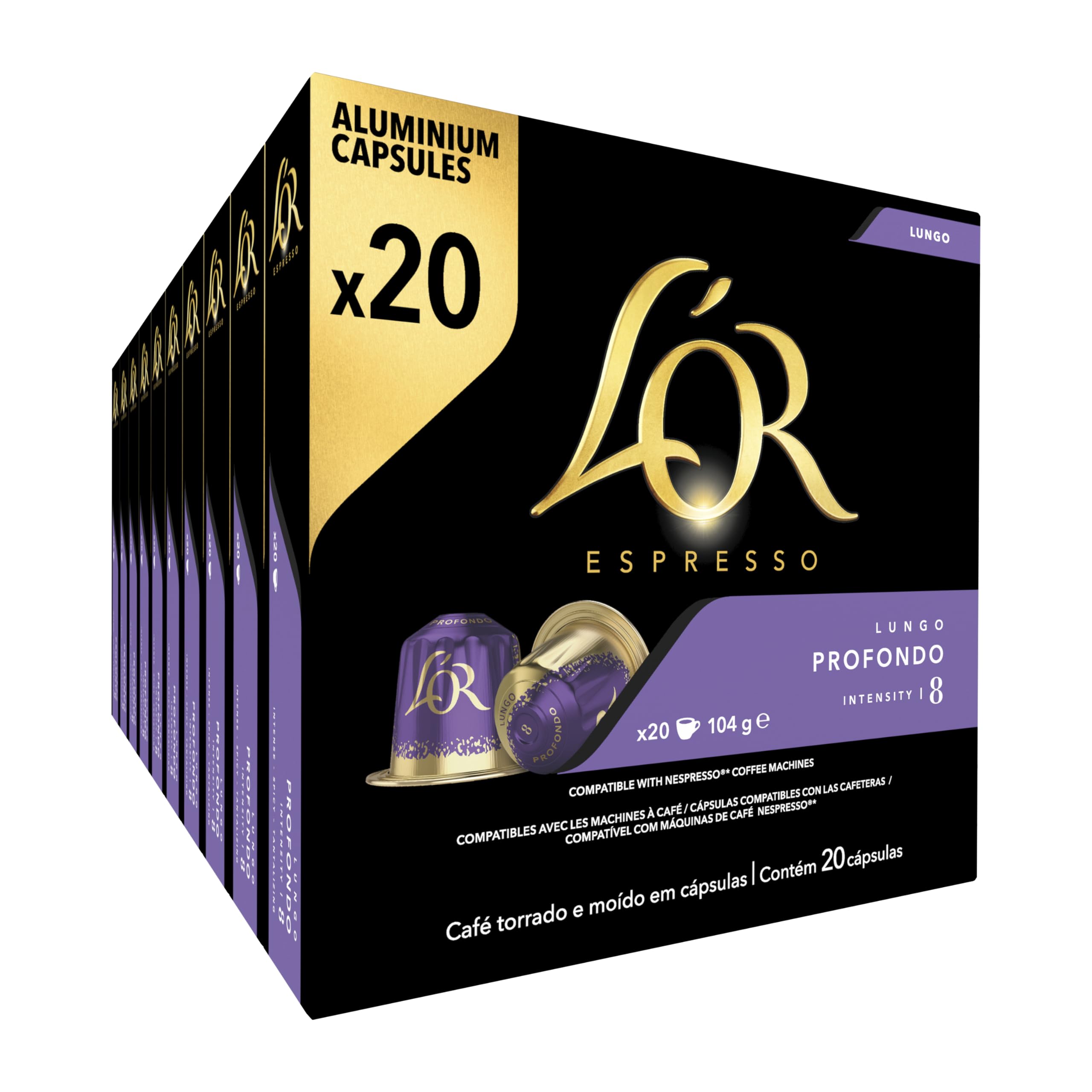 L'OR Espresso Lungo Profondo Kaffeepads x20 Intensität 8 - 10er-Packung (insgesamt 200 Kapseln)