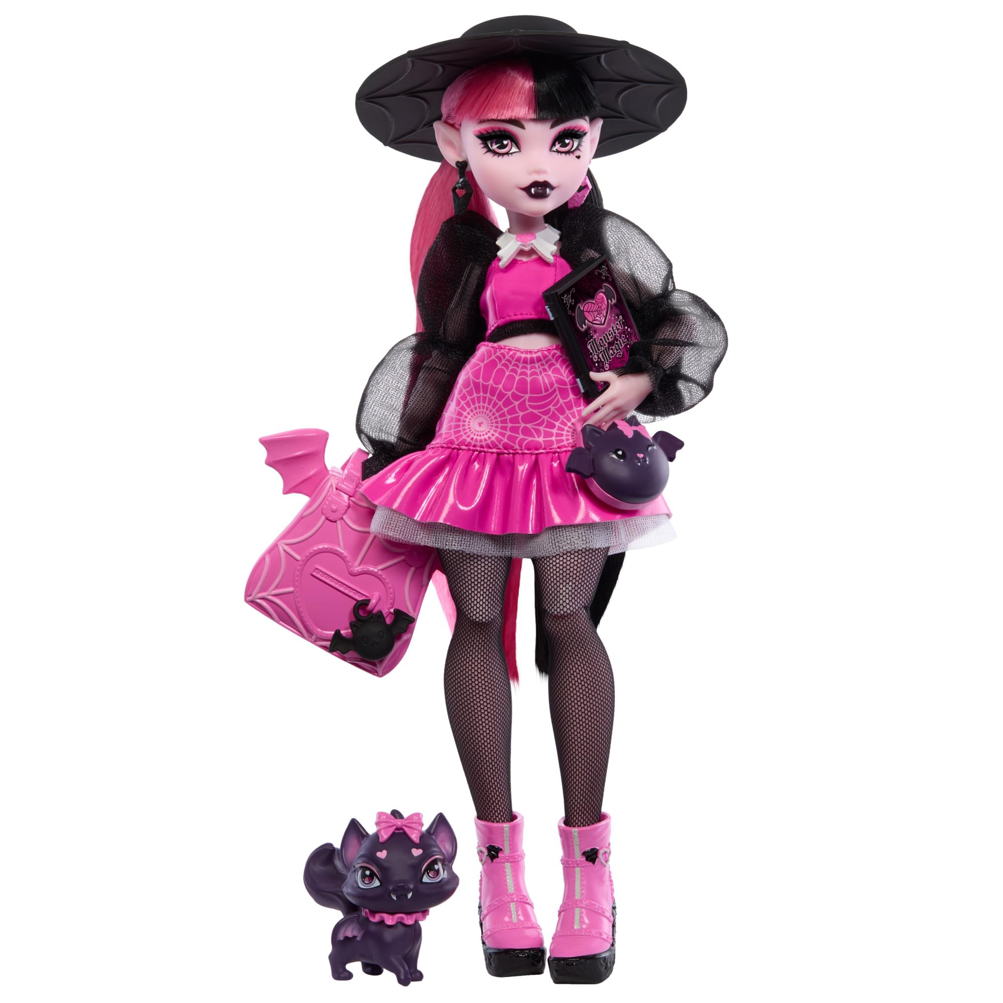 Monster High Draculaura-Puppe mit Count Fabulous-Haustier und Zubehör – Pinke modische Vampirpuppe für Kinder