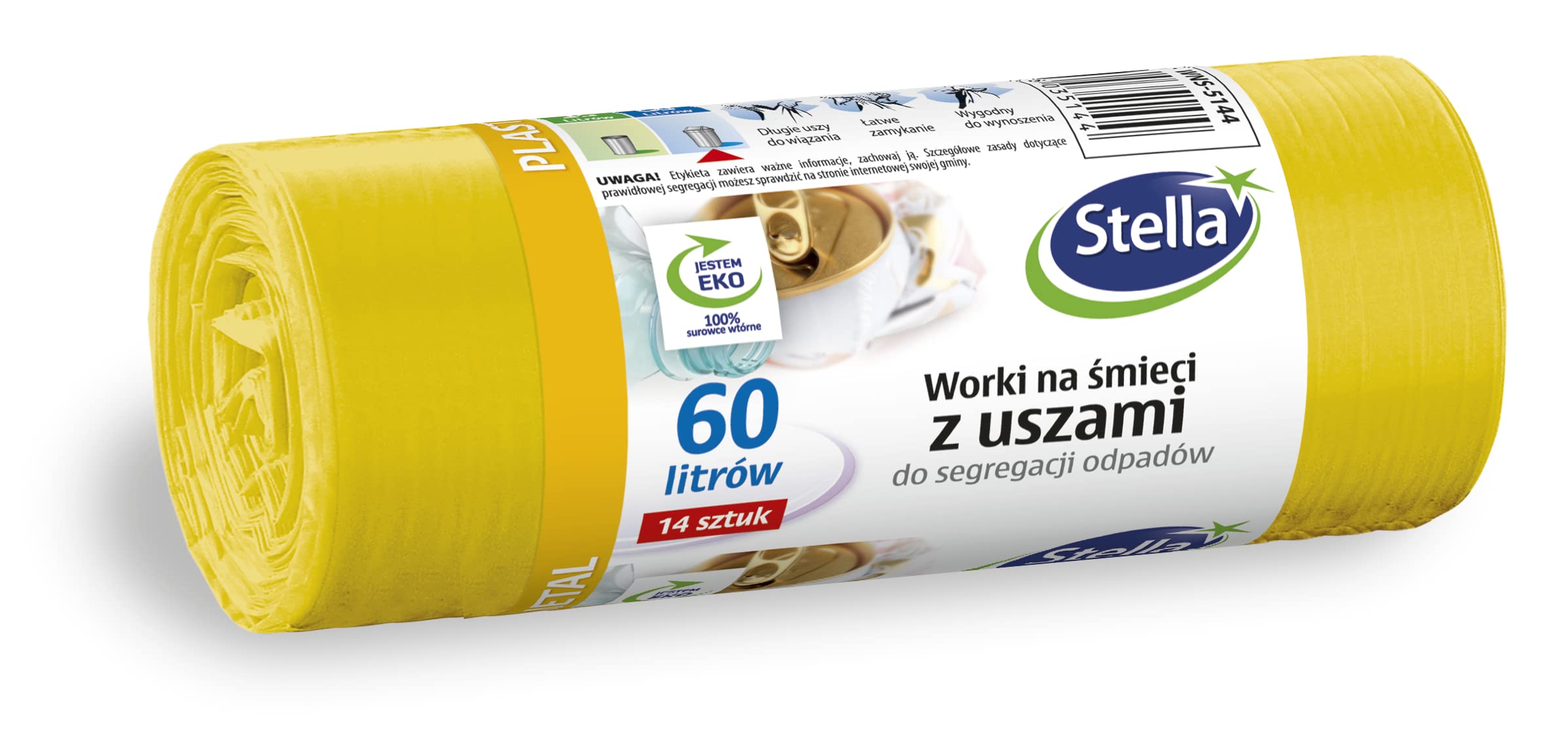 Stella 035144 Gelbe Müllbeutel mit Griffen zur Mülltrennung von Metall und Kunststoff, 14er-Pack