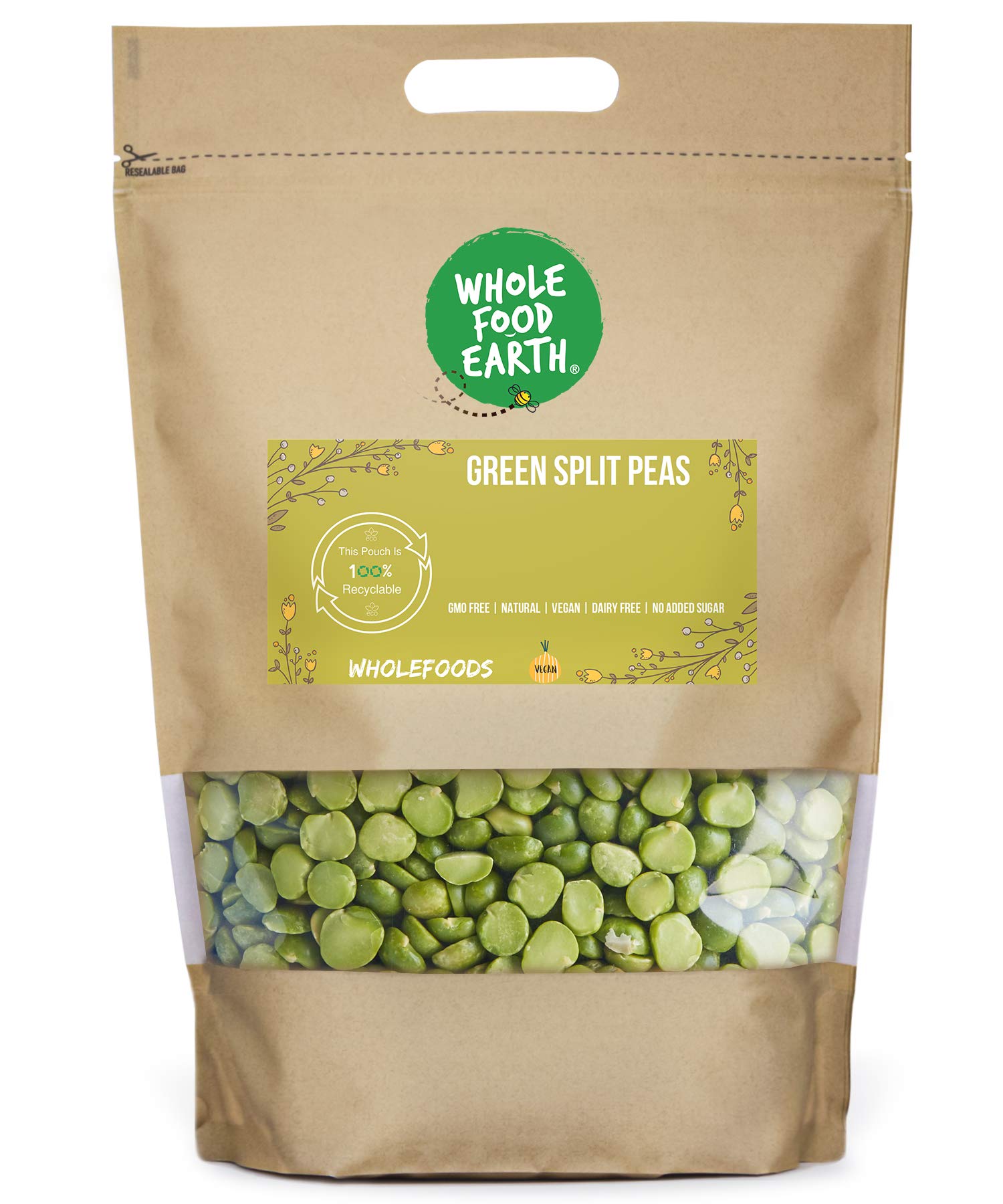 Wholefood Earth Grüne Spalterbsen 500 g | Bio | Gentechnikfrei | Ballaststoffreich | Proteinreich | Vegan