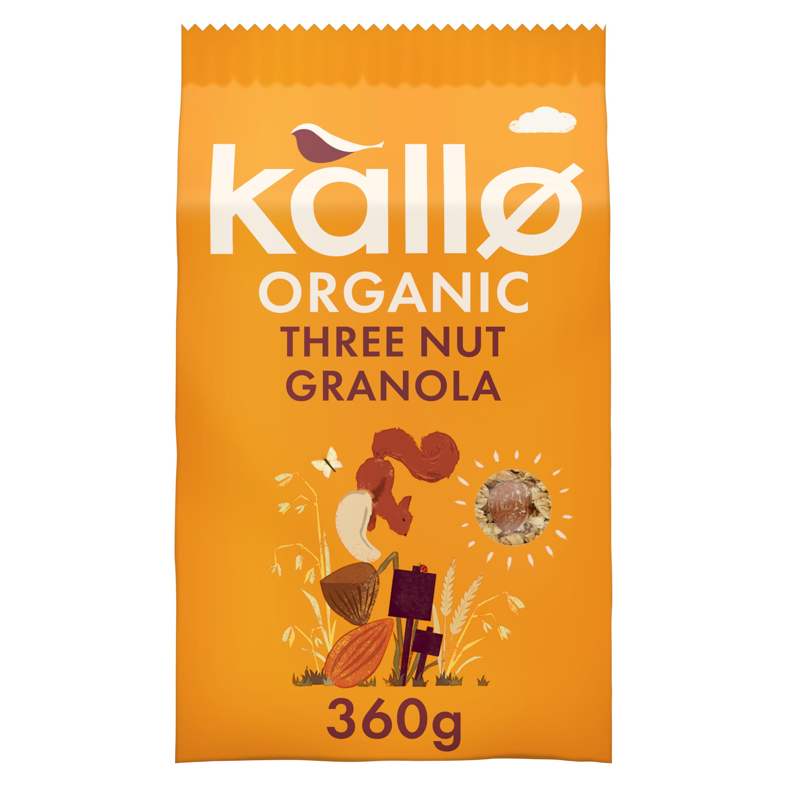 Kallo Bio Drei-Nuss-Crunch-Granola, 360 g – Ballaststoffreiches Vollkorn-Frühstücksmüsli