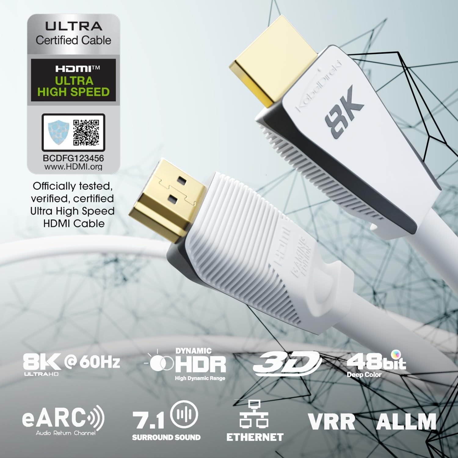 KabelDirekt 8K HDMI 2.1 Kabel, Ultra High Speed zertifiziert für PS5, Xbox Series X/S, Gaming-PC, 4K/8K TV