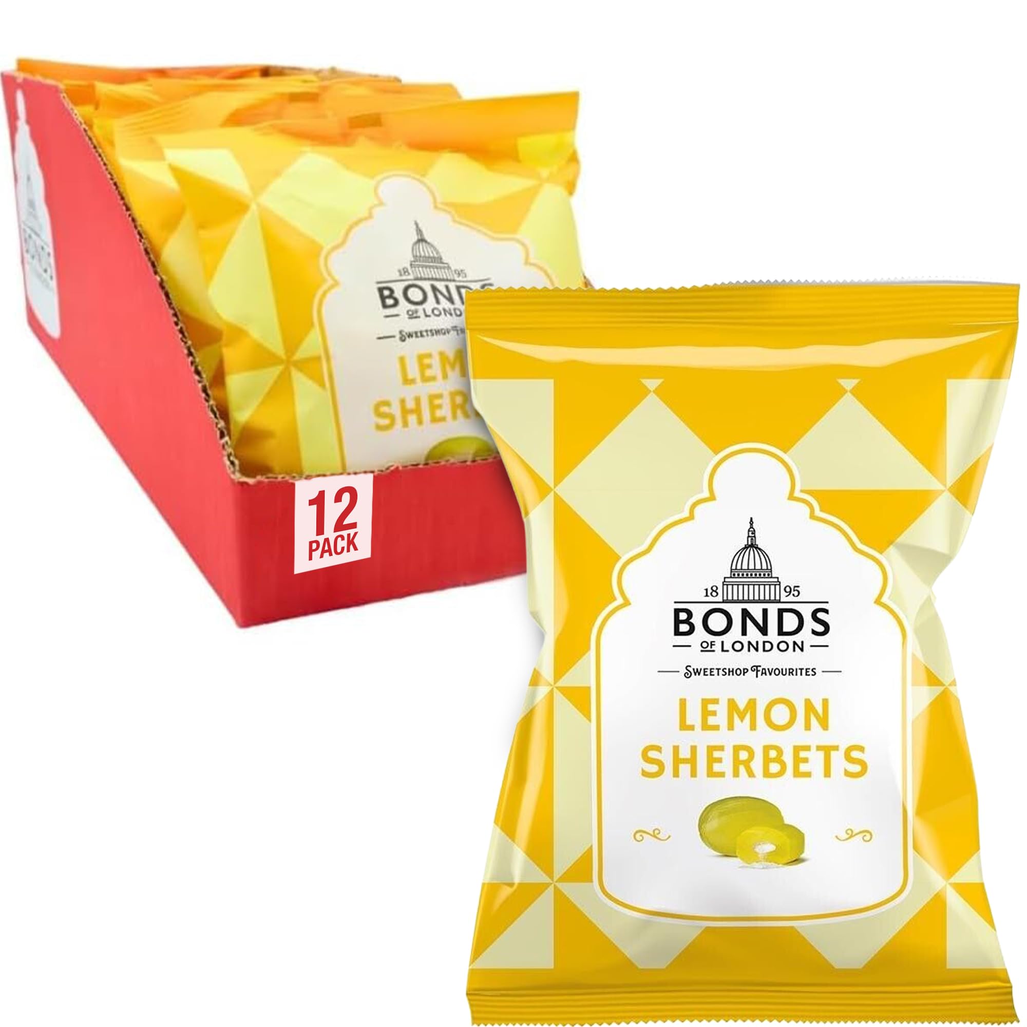 Bonds of London Lemon Sherbets 120 g (12er-Pack) Retro-vegetarische Hartbonbons