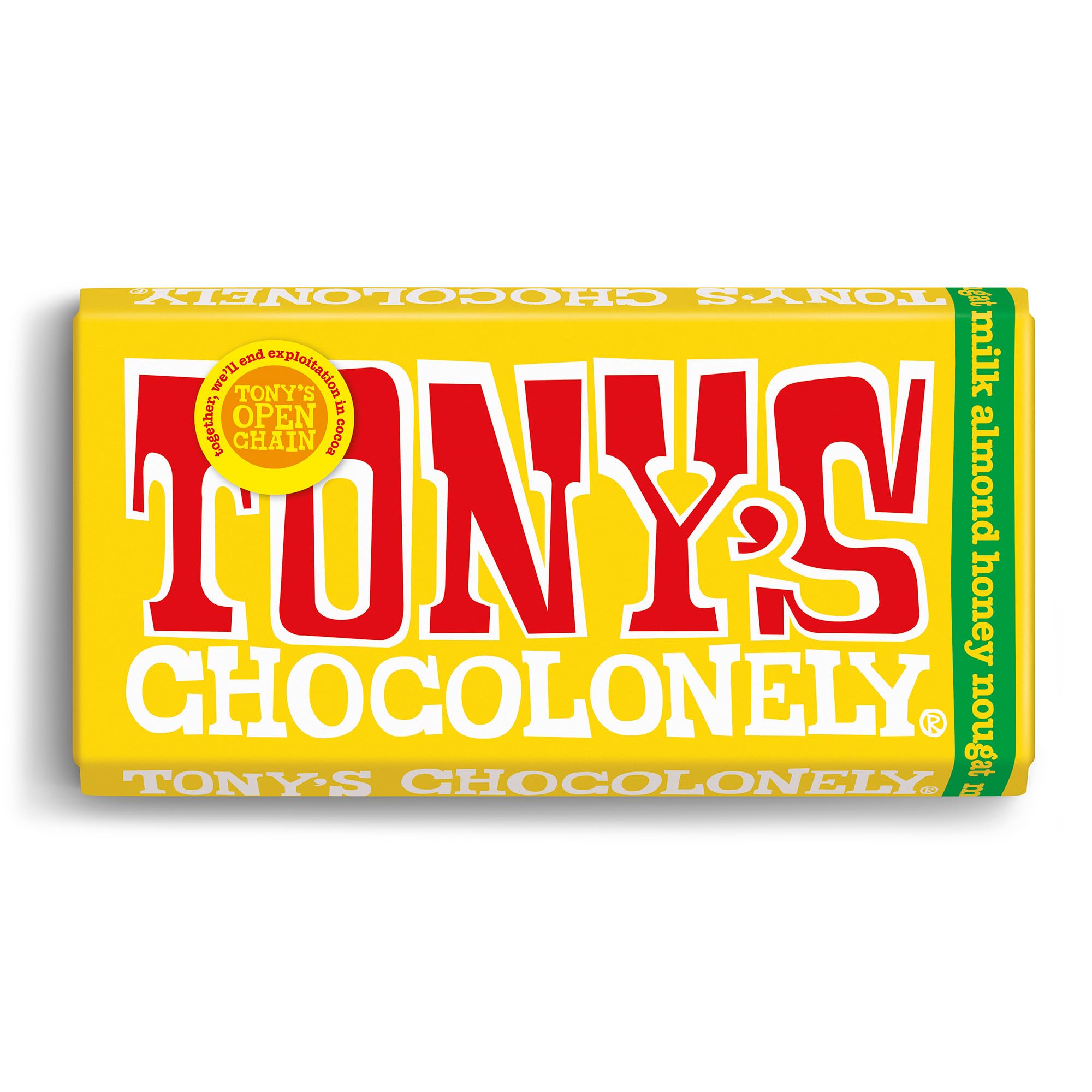 Tony's Chocolonely Milchschokolade mit Mandel-Honig-Nougat-Riegel – 180 g Fairtrade-Schokolade aus Belgien