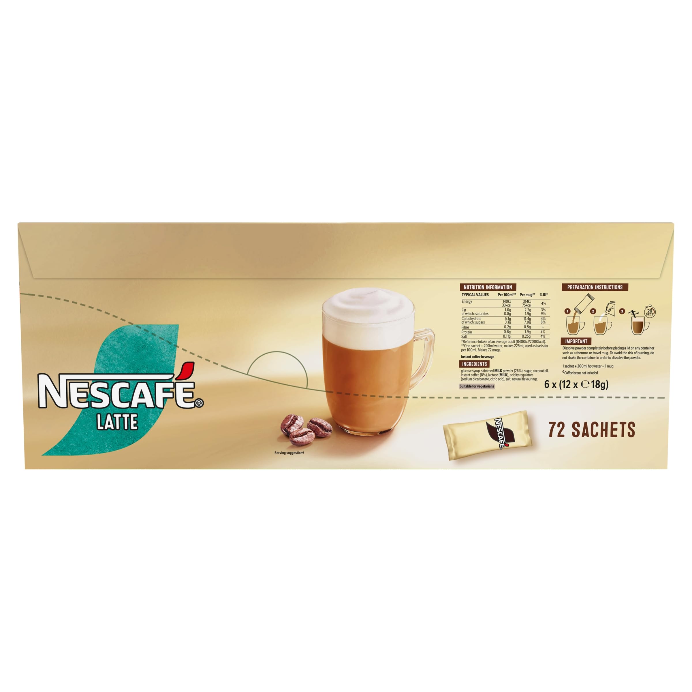 NESCAFÉ Latte Instantkaffee-Beutel – 72 x 18 g