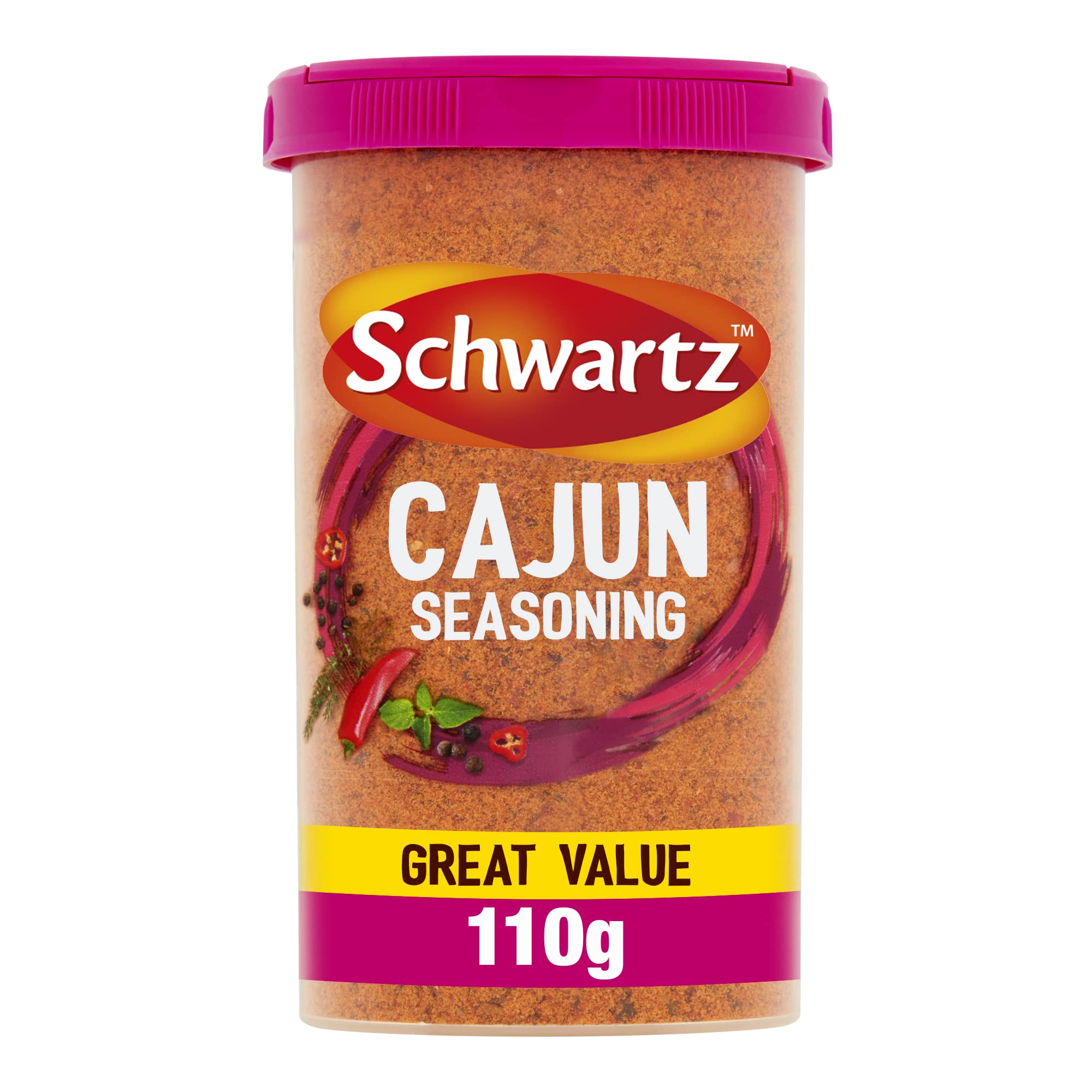 Schwartz Cajun Seasoning Drum 110 g – Scharfe Schärfe mit Chili, Piment und Thymian