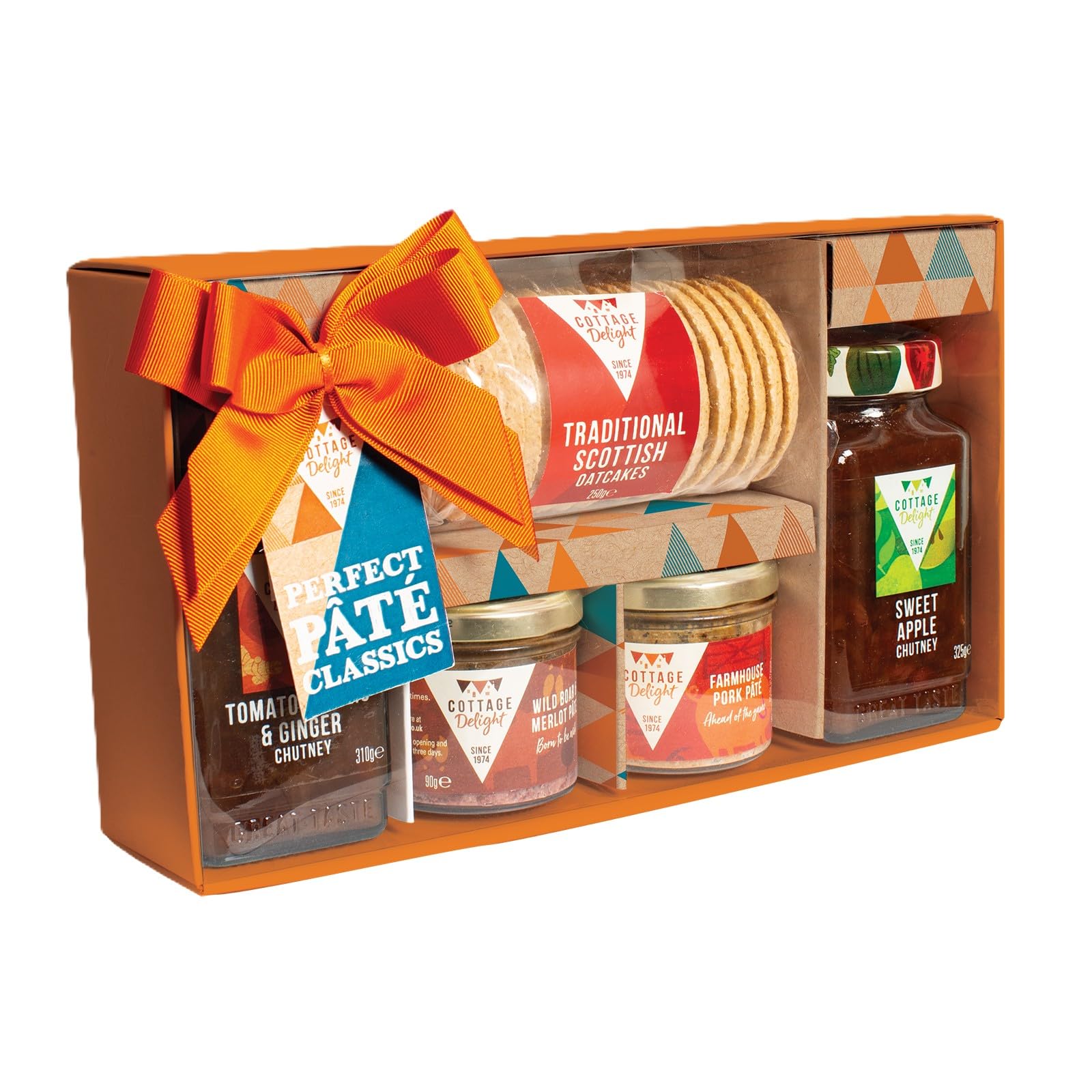 Cottage Delight Pate-Korb – Klassische Tomaten-Knoblauch-Ingwer-Pastete mit Chutneys und Haferkeksen