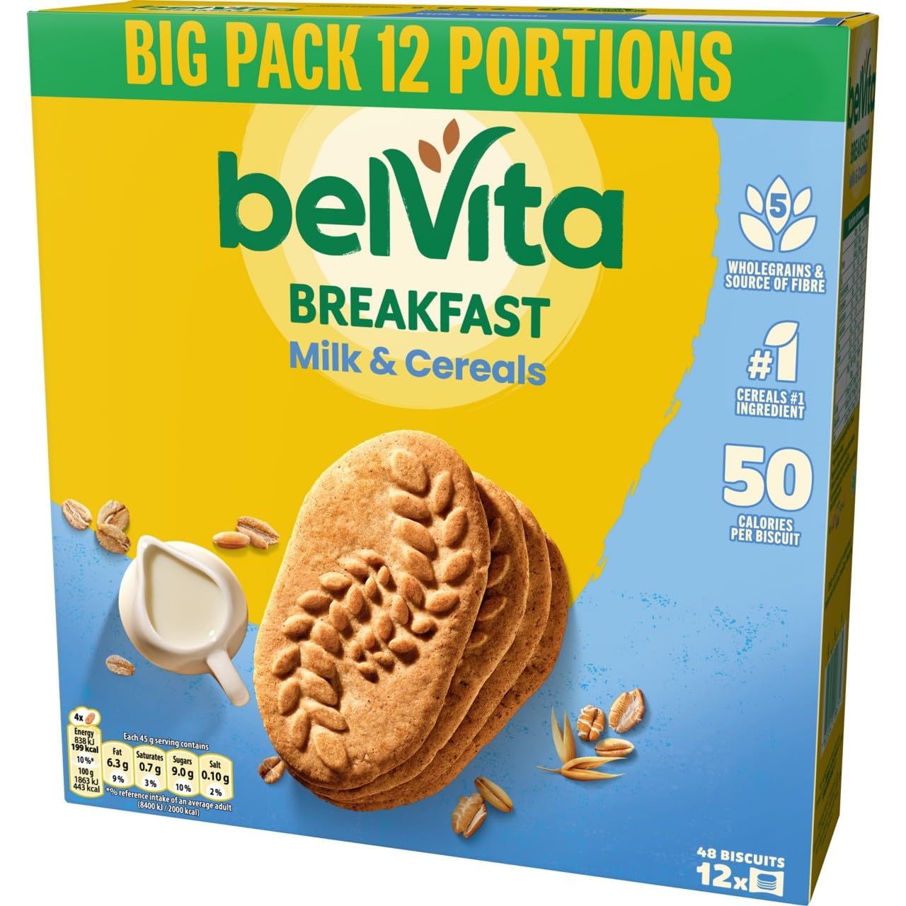 Belvita Frühstückskekse Milch & Getreide, Ballaststoffquelle, 12 x 45 g Bis