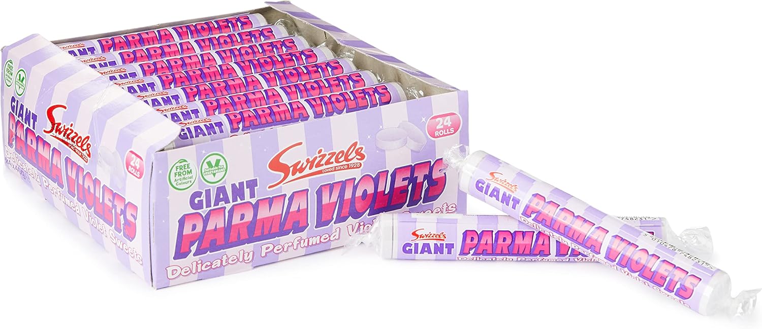 Swizzels Giant Parma Violets 24 Rollen (24 x 40 g) – Vegan-freundliches Retro-Süßigkeiten-Multipack