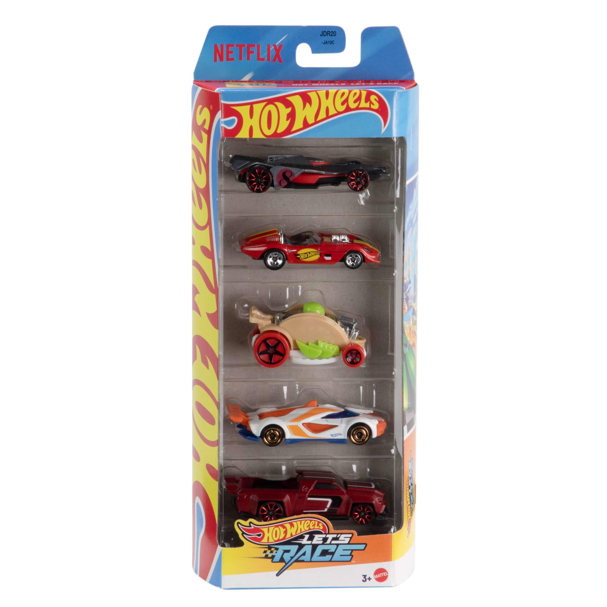 Hot Wheels 5er-Pack Druckgussautos – Fahrzeuge im Maßstab 1:64 aus der Netflix-Serie Let‘s Race, JDR20