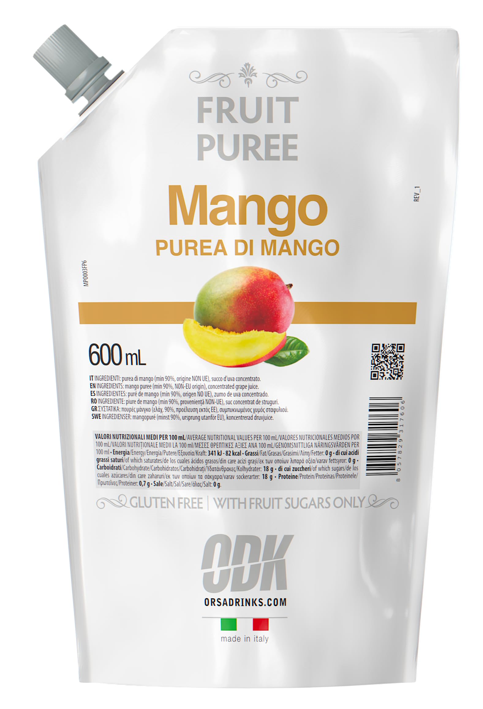 ODK Pure Mangopüree für Cocktails, Kochen, Backen und Desserts – 60 cl