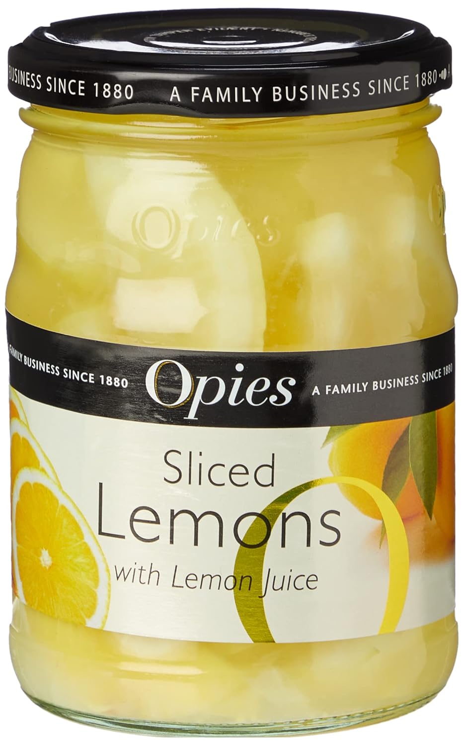 Opies Sliced Lemons – Eingelegte Zitronenscheiben in Saft, 350 g Glas