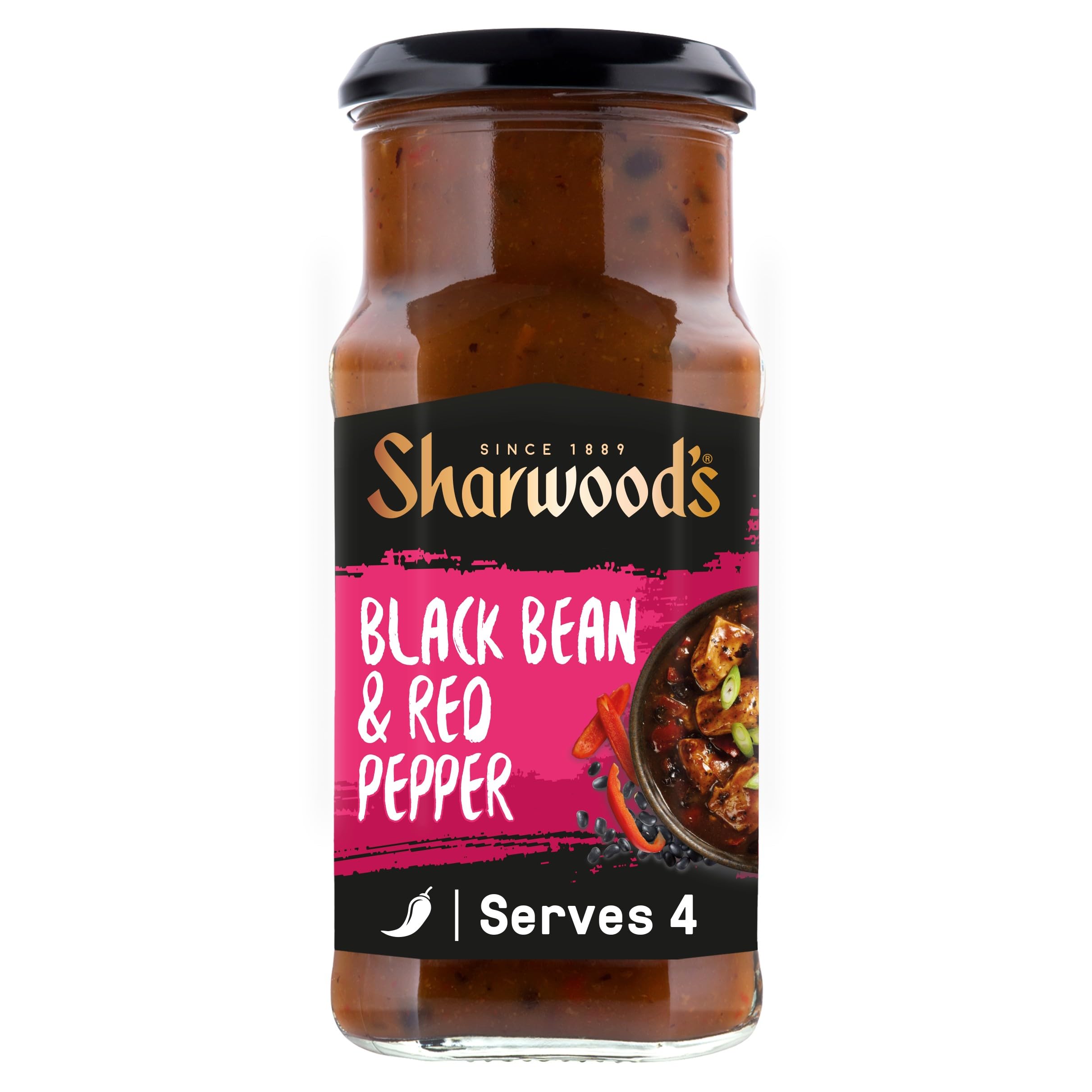 Sharwoods chinesische Sauce aus schwarzen Bohnen und süßer roter Paprika – kantonesische Art, 425 g