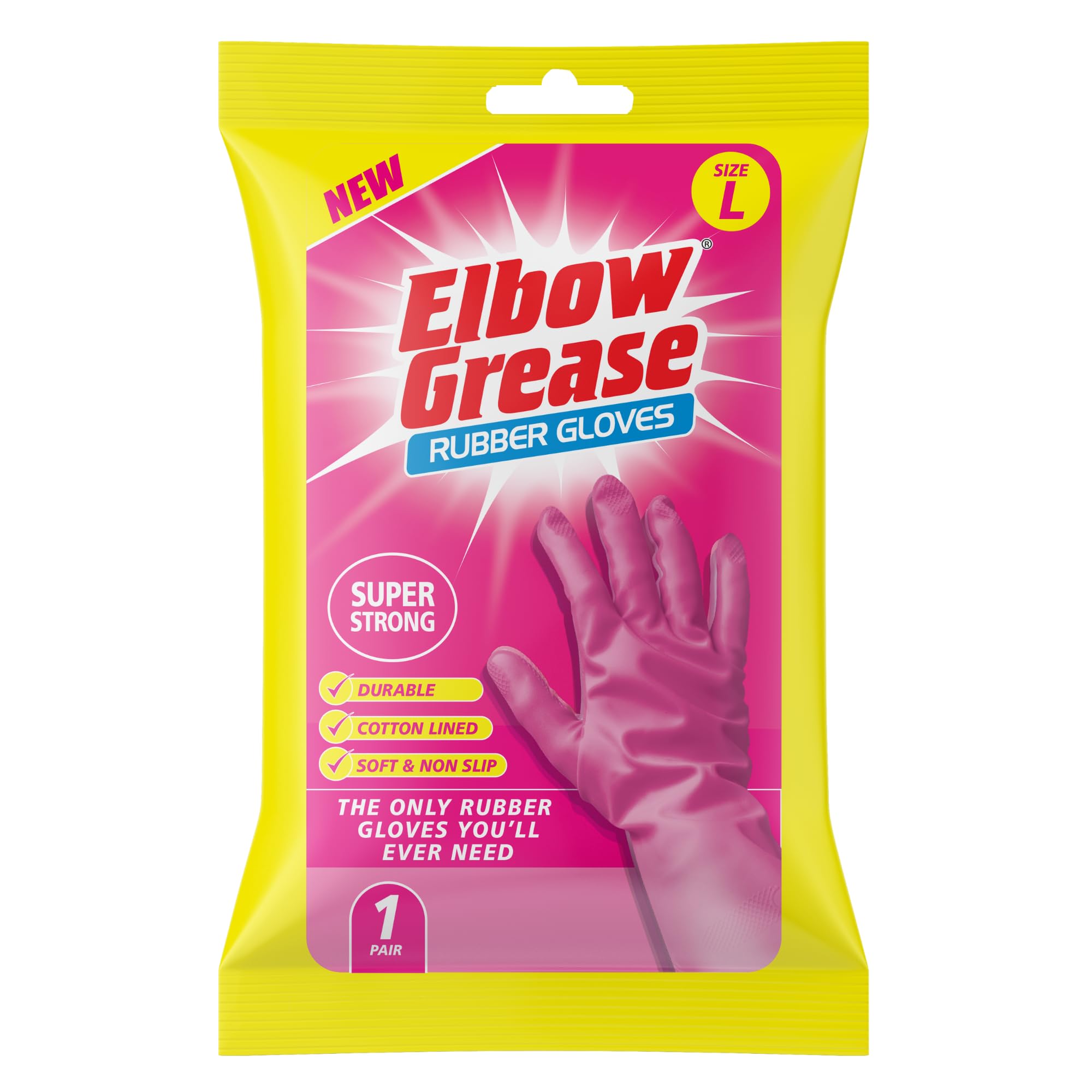 Elbow Grease – Rosa Gummi-Reinigungshandschuhe mit Baumwollfutter