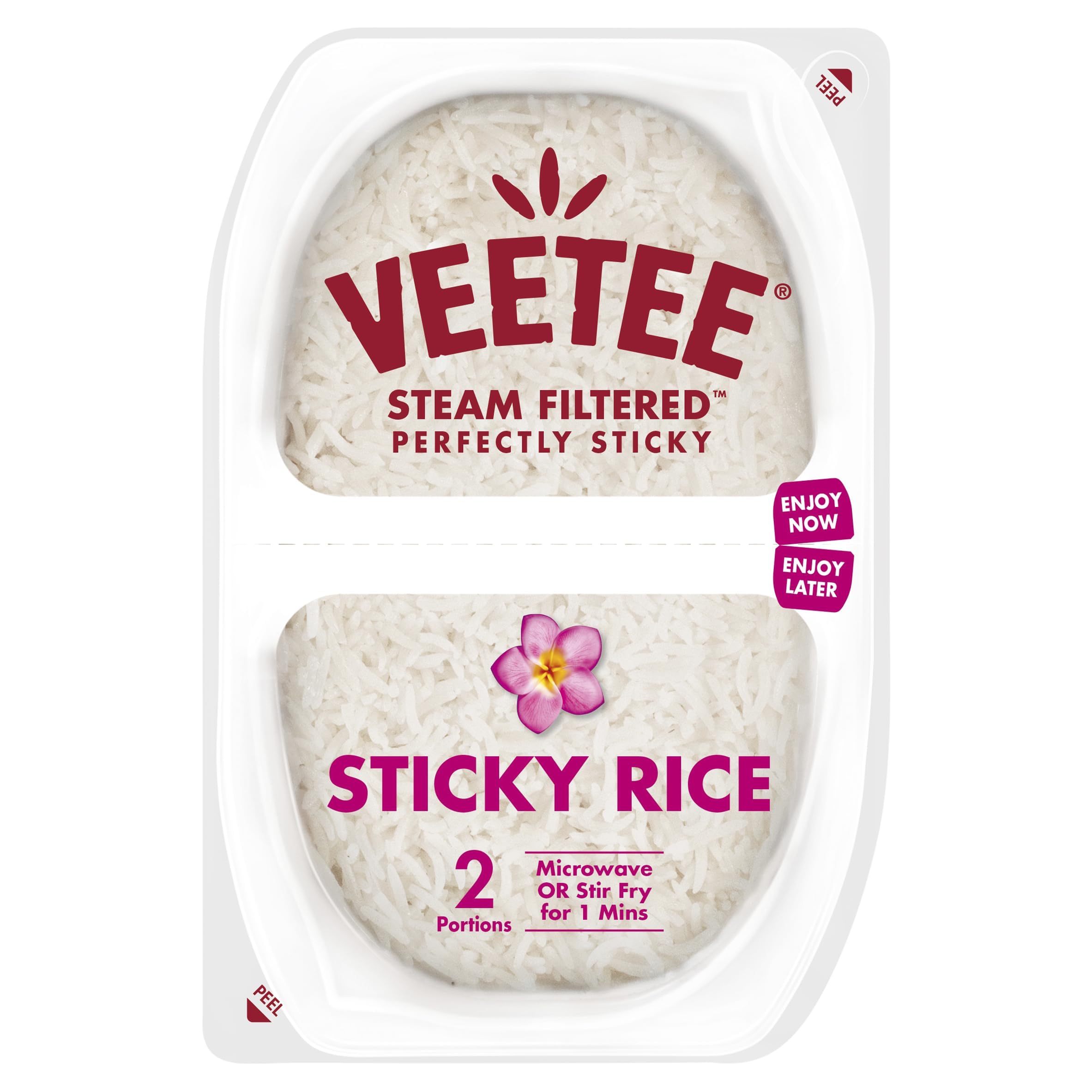 Veetee Sticky Rice Pots - Dampfgefilterter Kurzkornreis, 2x130g