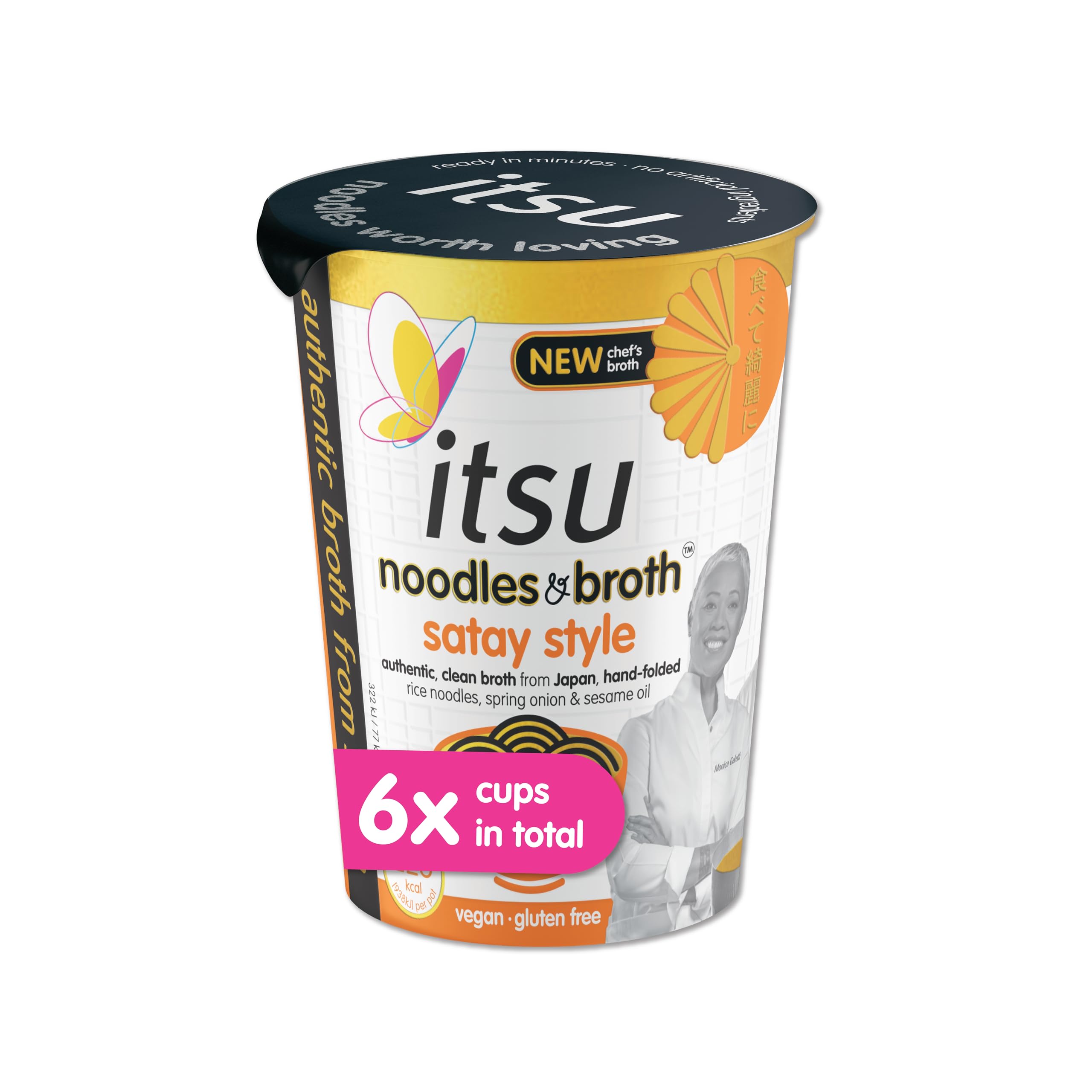 Itsu Satay Style Instantnudeln & Brühetopf 66 g – Glutenfrei, Vegan, Fettarm – 6er-Pack