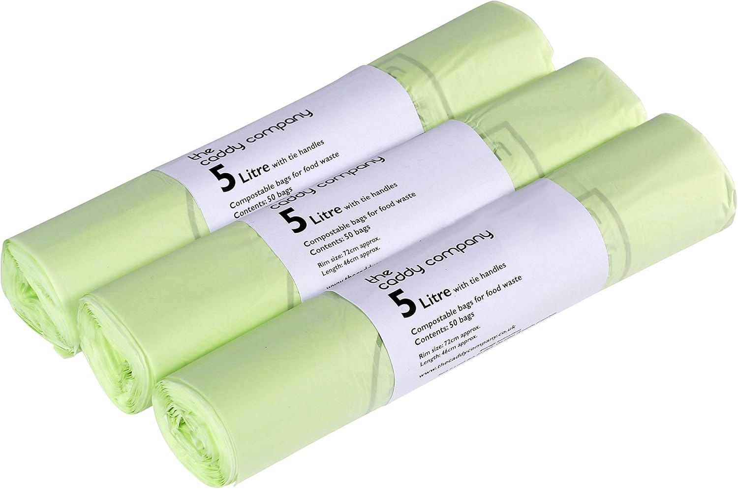 All-Green 5 Liter kompostierbare Küchenabfalleimer-Einlagen mit Bindegriff – 150 Beutel (3 Rollen à 50 Stück)