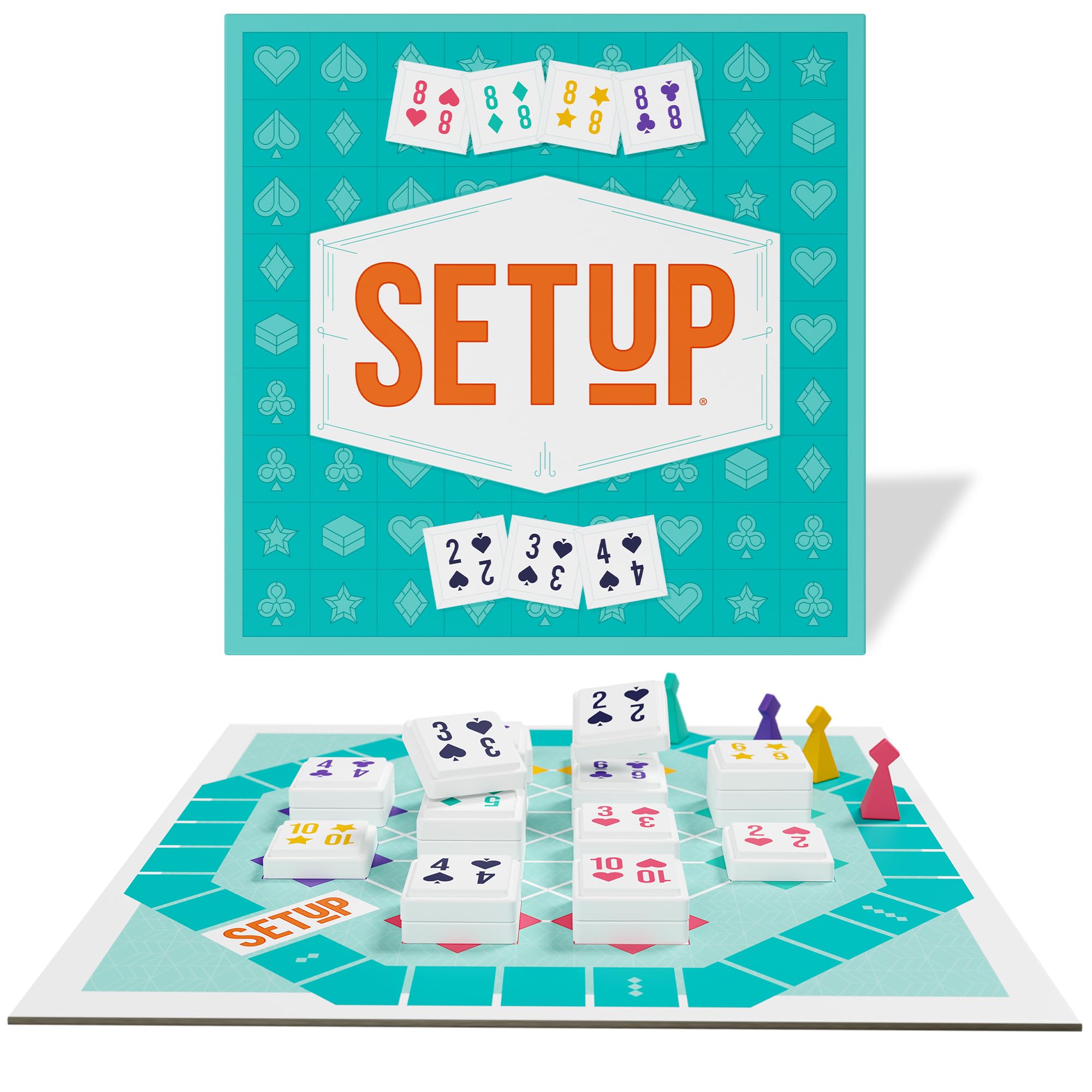 Bezzerwizzer SETUP Tile Rummy Brettspiel für Familien, ab 8 Jahren, 2–4 Spieler, 25 Minuten Spielzeit