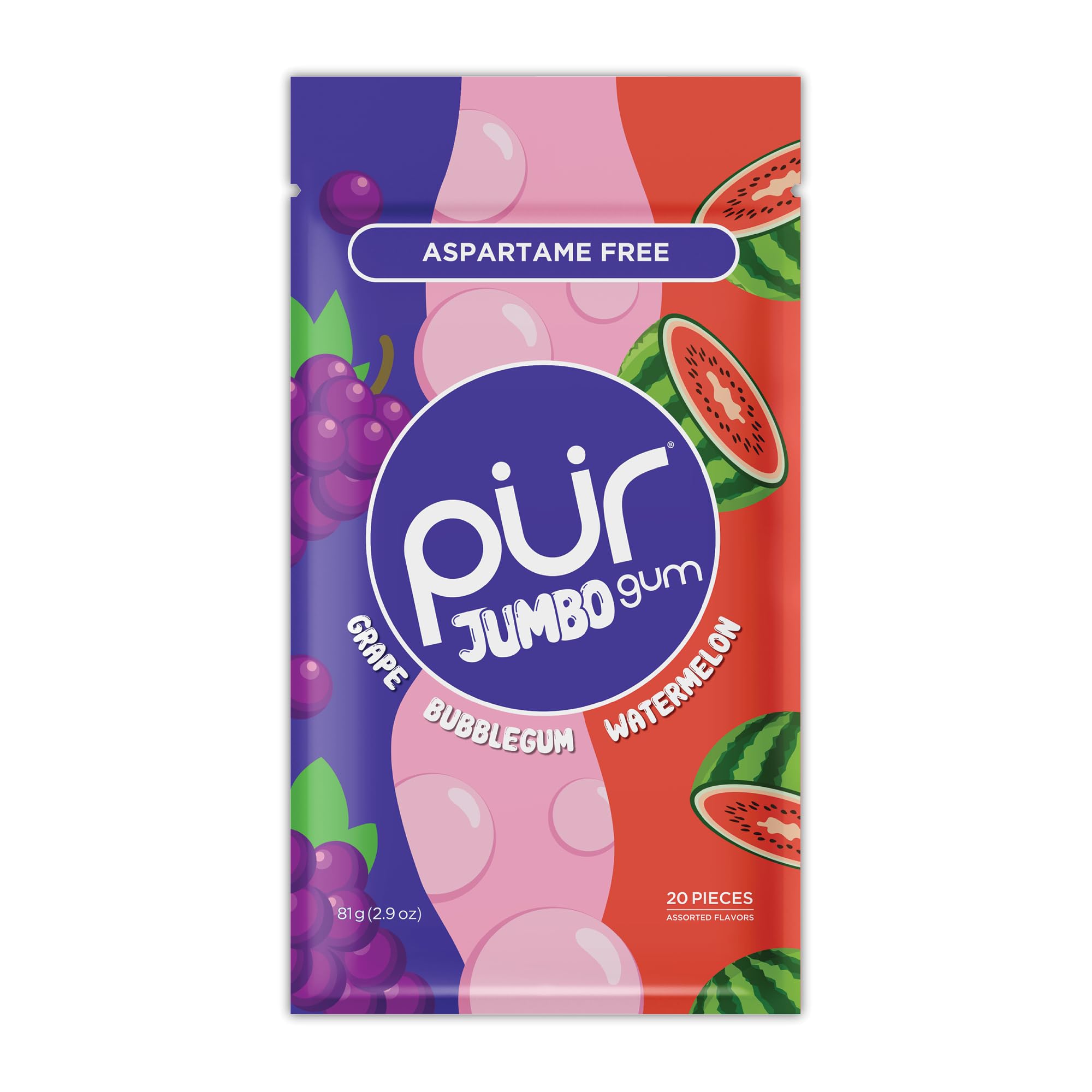 PUR Jumbo Gum - Kaugummi (81g, wiederverschließbarer Beutel)