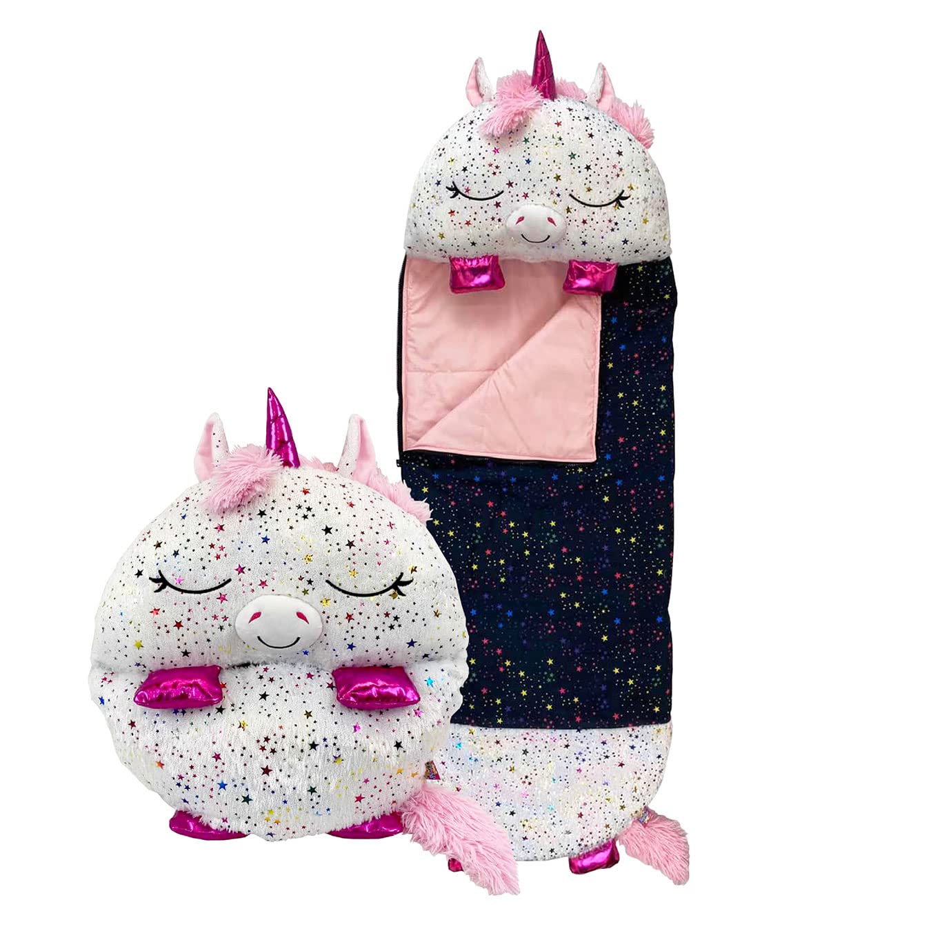 Happy Nappers Kinderschlafsack – Schimmerndes Einhorn – Plüschtier & bequemer Schlafsack