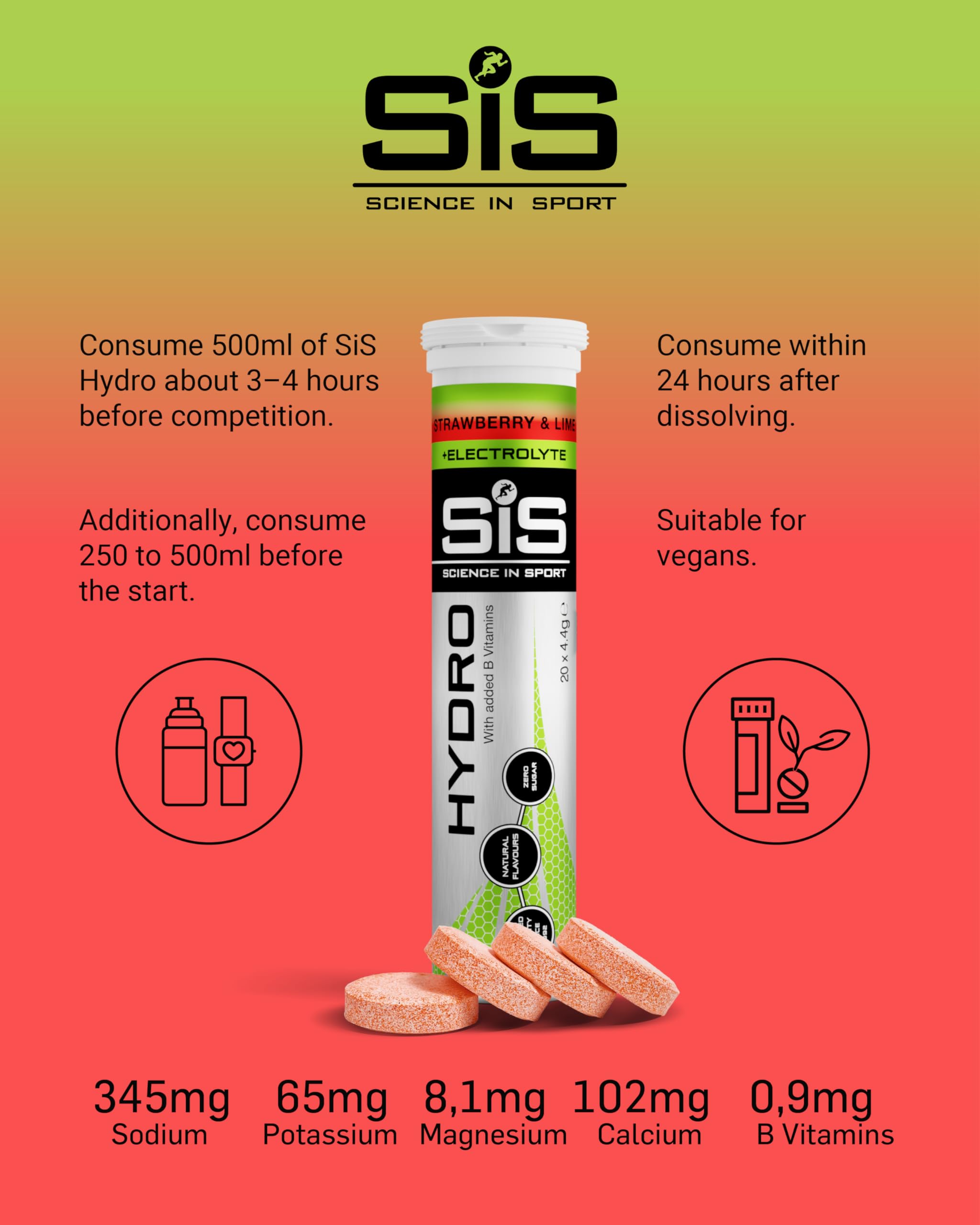 Science in Sport Hydro Elektrolyttabletten 160 Stk. Erdbeere & Limette – Vegan & Glutenfrei