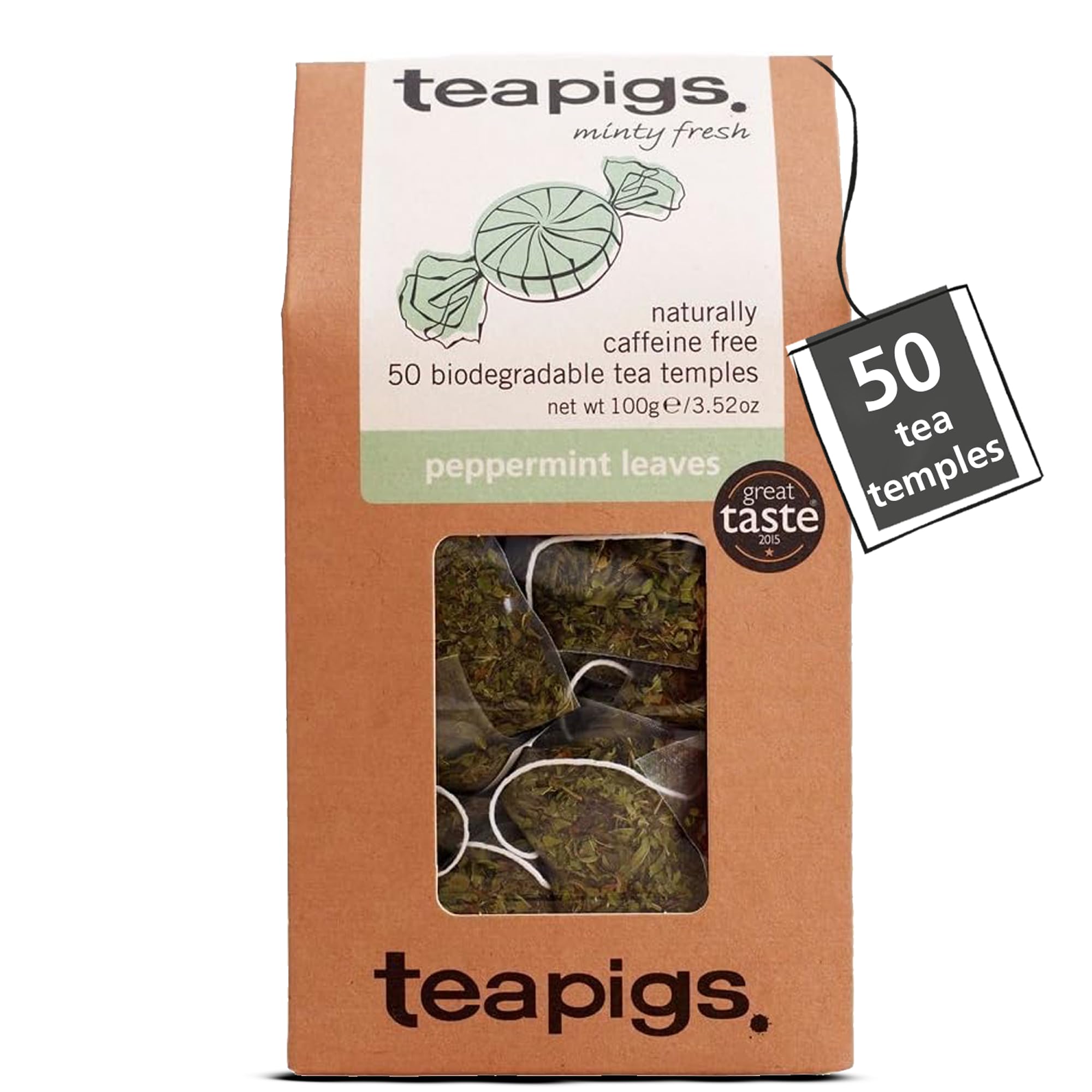 teapigs Pfefferminztee – Koffeinfreie Minzteebeutel mit ganzen Pfefferminzblättern – 50 Beutel