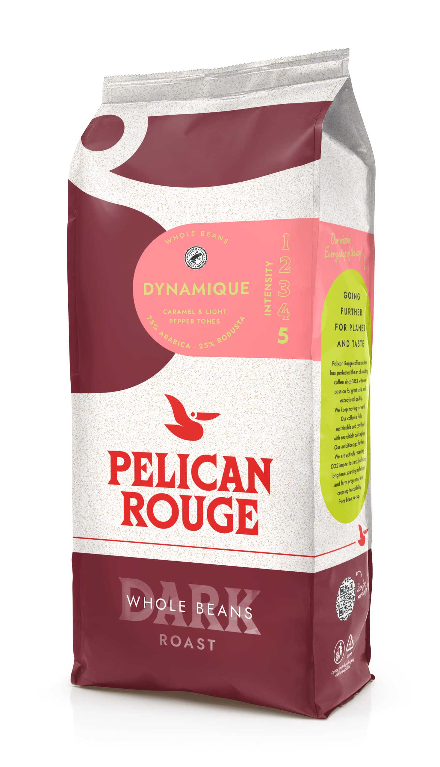 Pelican Rouge DYNAMIQUE Ganze dunkel geröstete Kaffeebohnen | 75 % Arabica | Rainforest Alliance-zertifiziert