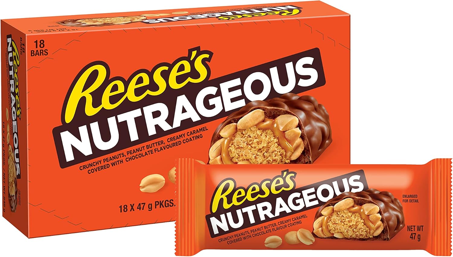 Reese's Nutrageous Erdnussbutterriegel – 18er-Packung (je 47 g)